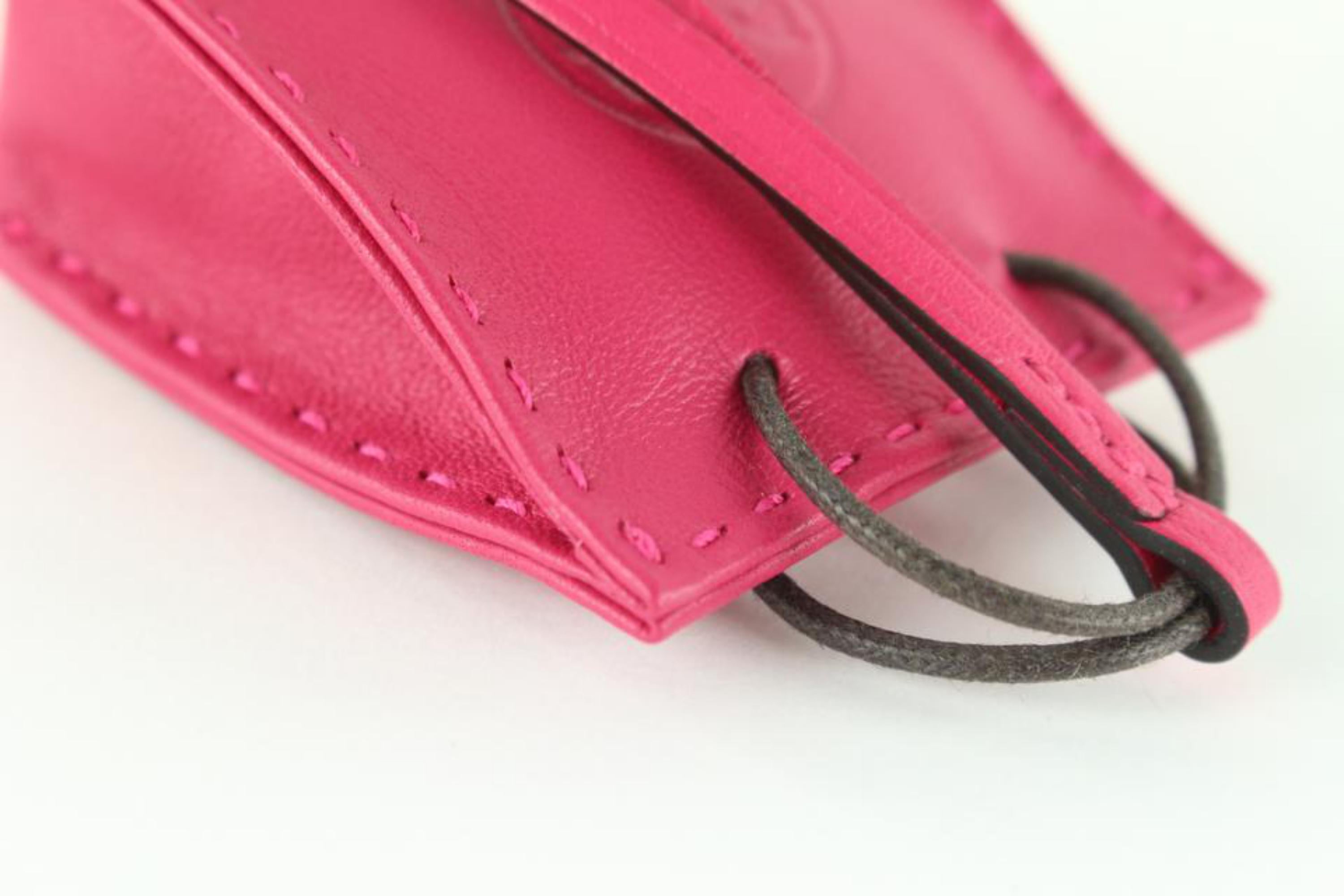 Hermès Rose Tyrien Shopping Bag Tote Charm Birkin Kelly 1H1026 en vente 7