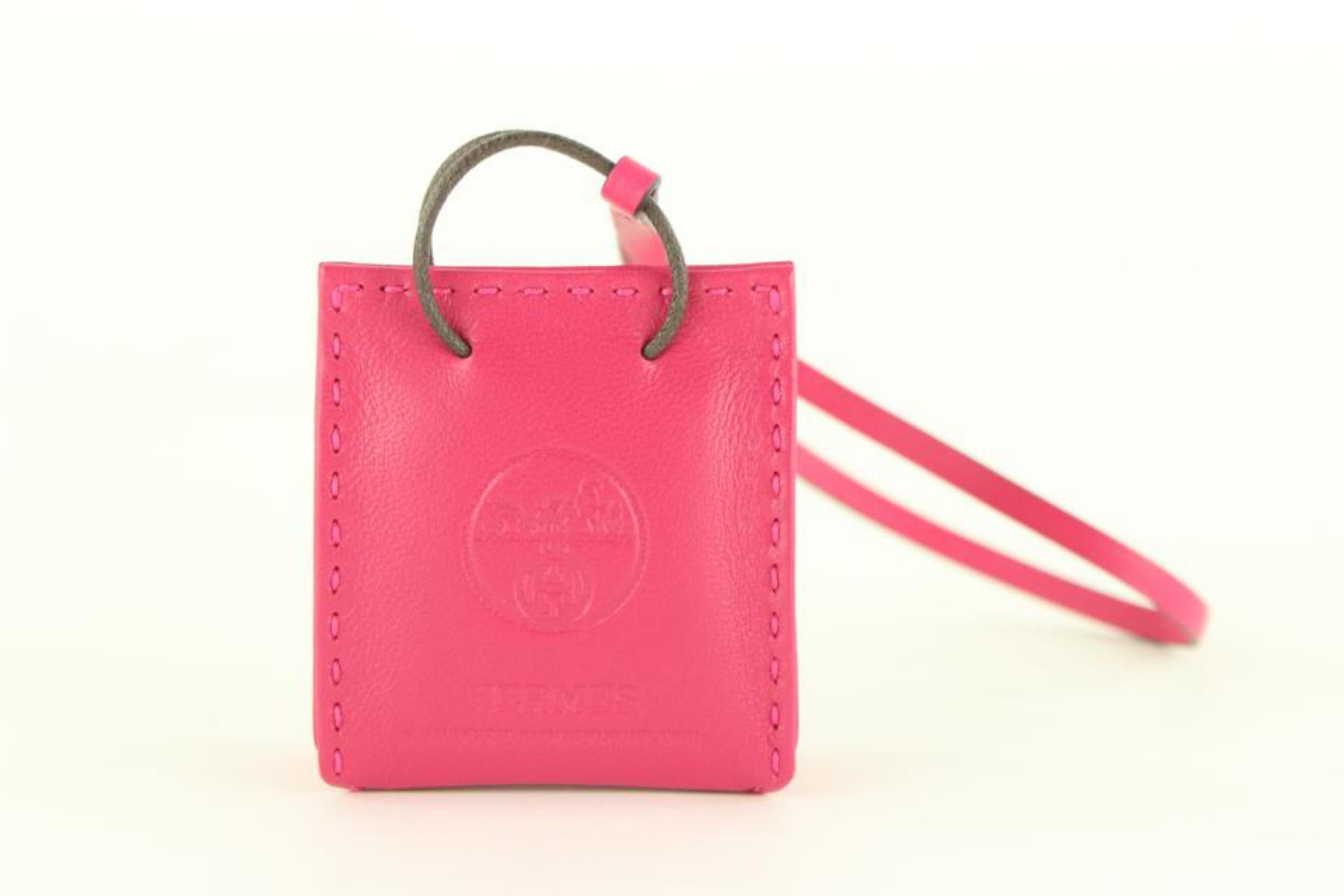 Hermès Rose Tyrien Shopping Bag Tote Charm Birkin Kelly 1H1026 Neuf - En vente à Dix hills, NY