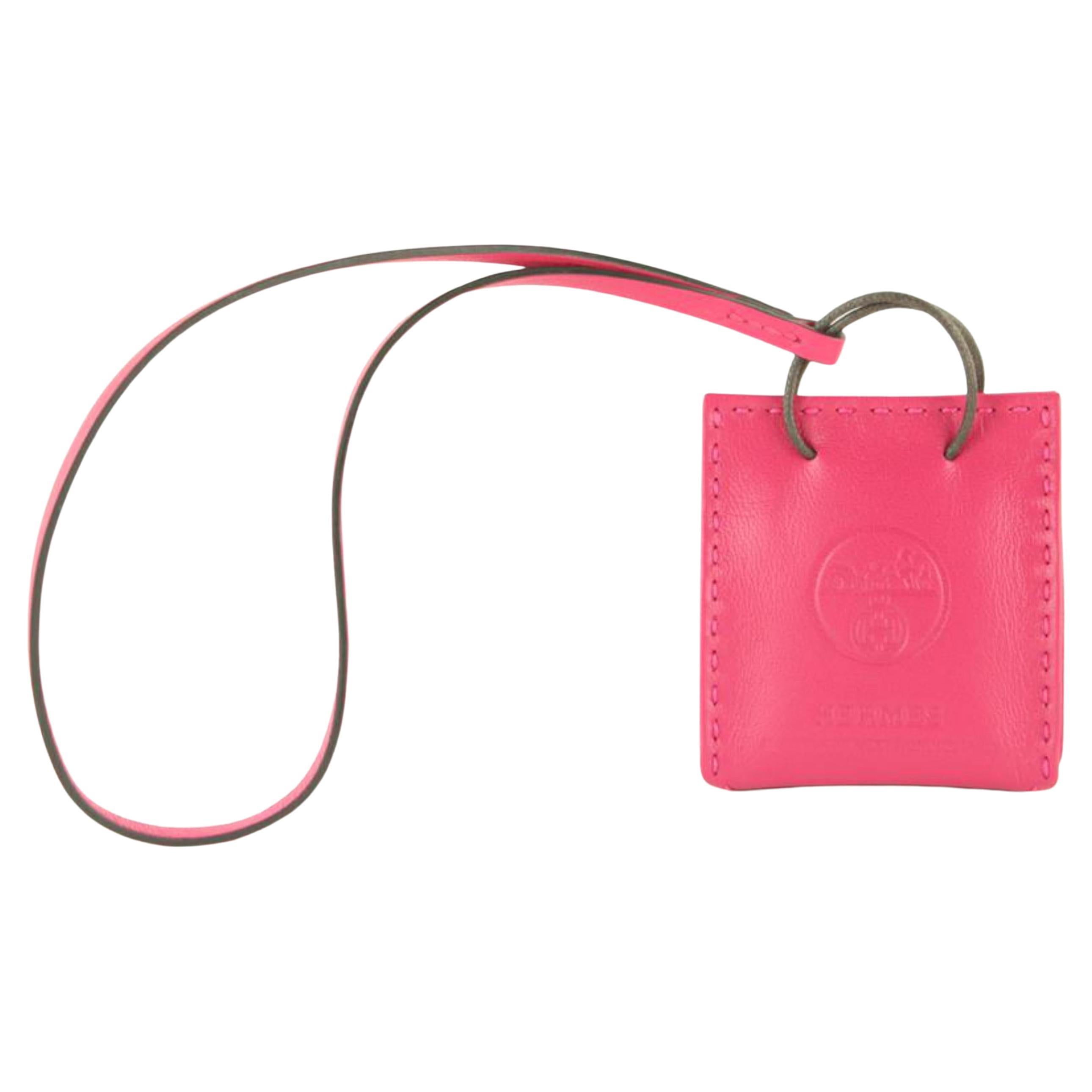 Hermès Rose Tyrien Shopping Bag Tote Charm Birkin Kelly 1H1026 en vente