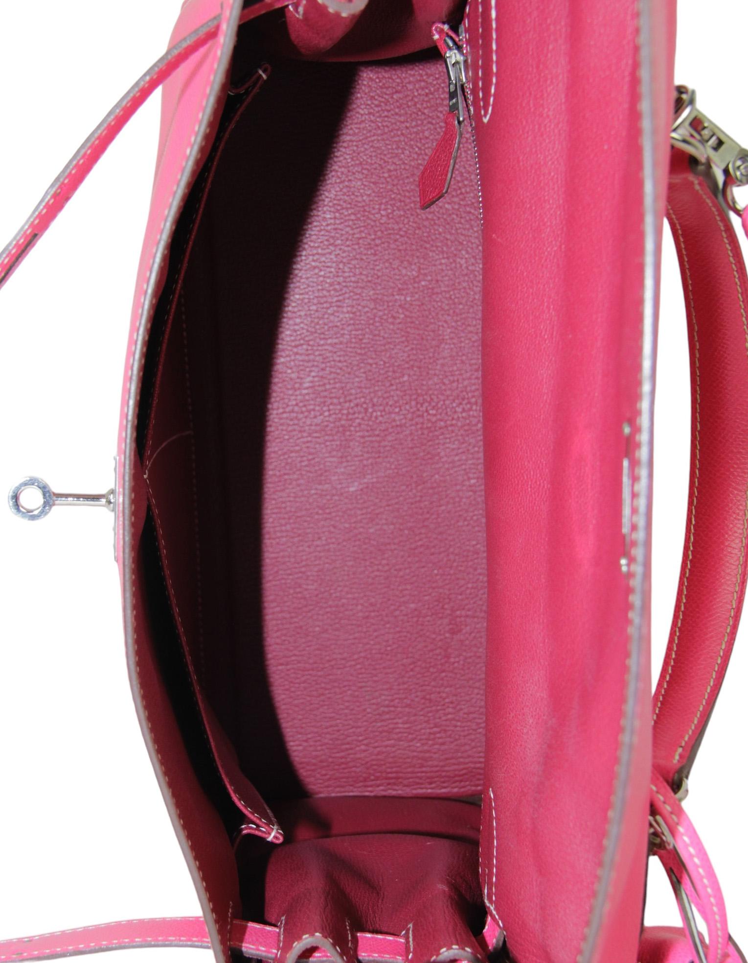 Hermes Rose Tyrien/ Tosca Epsom Leather 32cm Candy Kelly Bag PHW For Sale 6