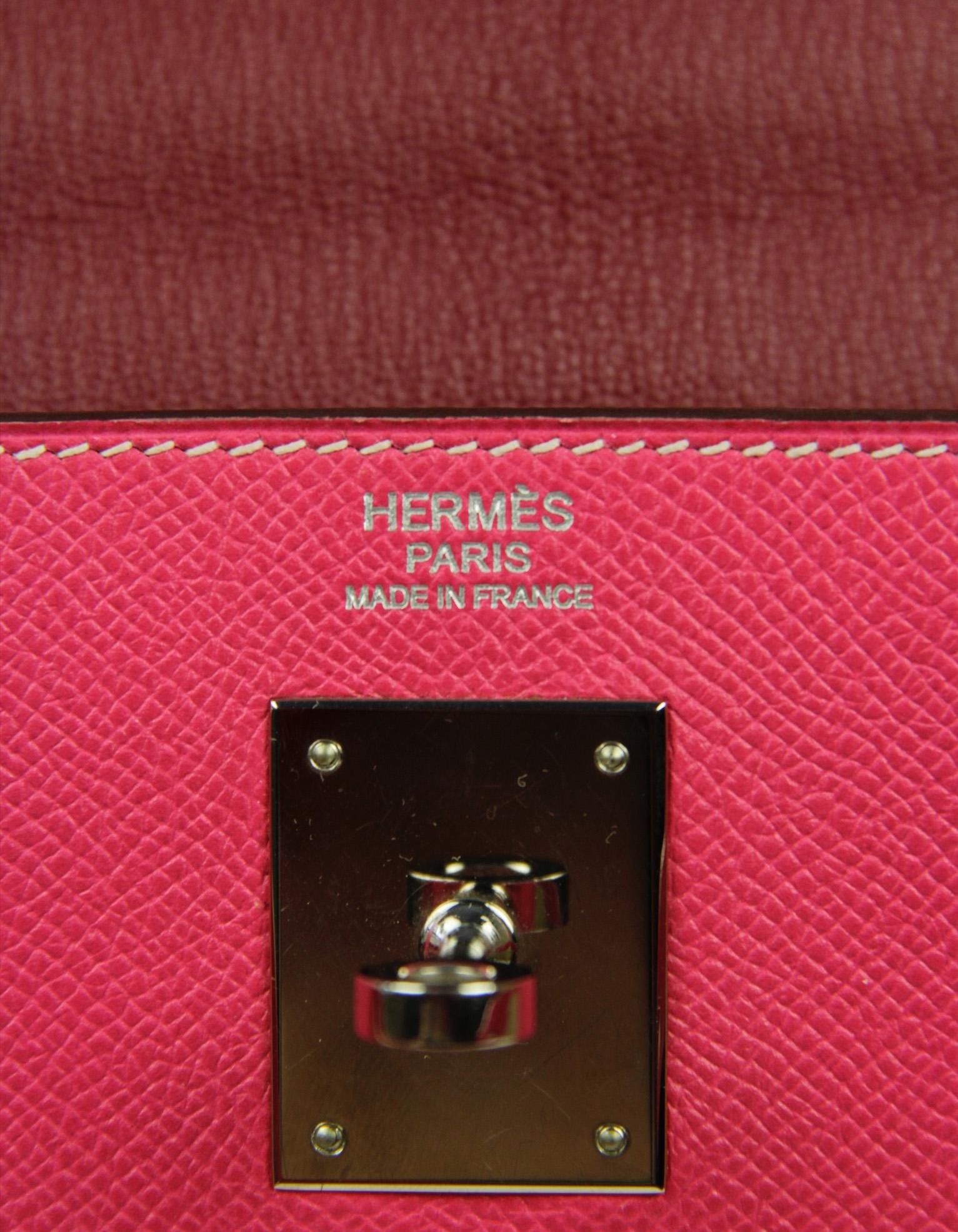 Hermes Rose Tyrien/ Tosca Epsom Leather 32cm Candy Kelly Bag PHW For Sale 8