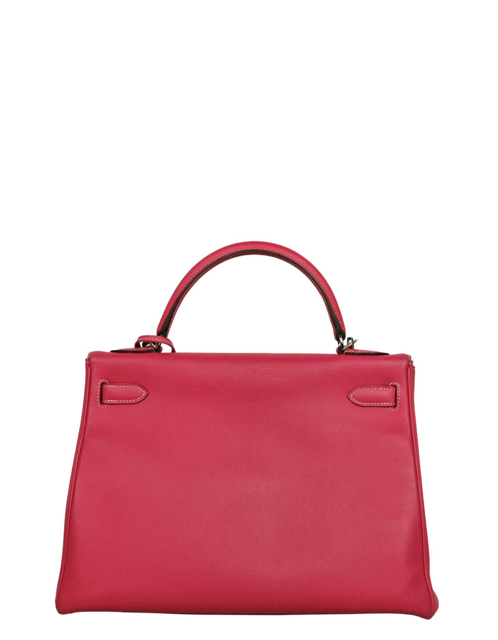 Pink Hermes Rose Tyrien/ Tosca Epsom Leather 32cm Candy Kelly Bag PHW For Sale