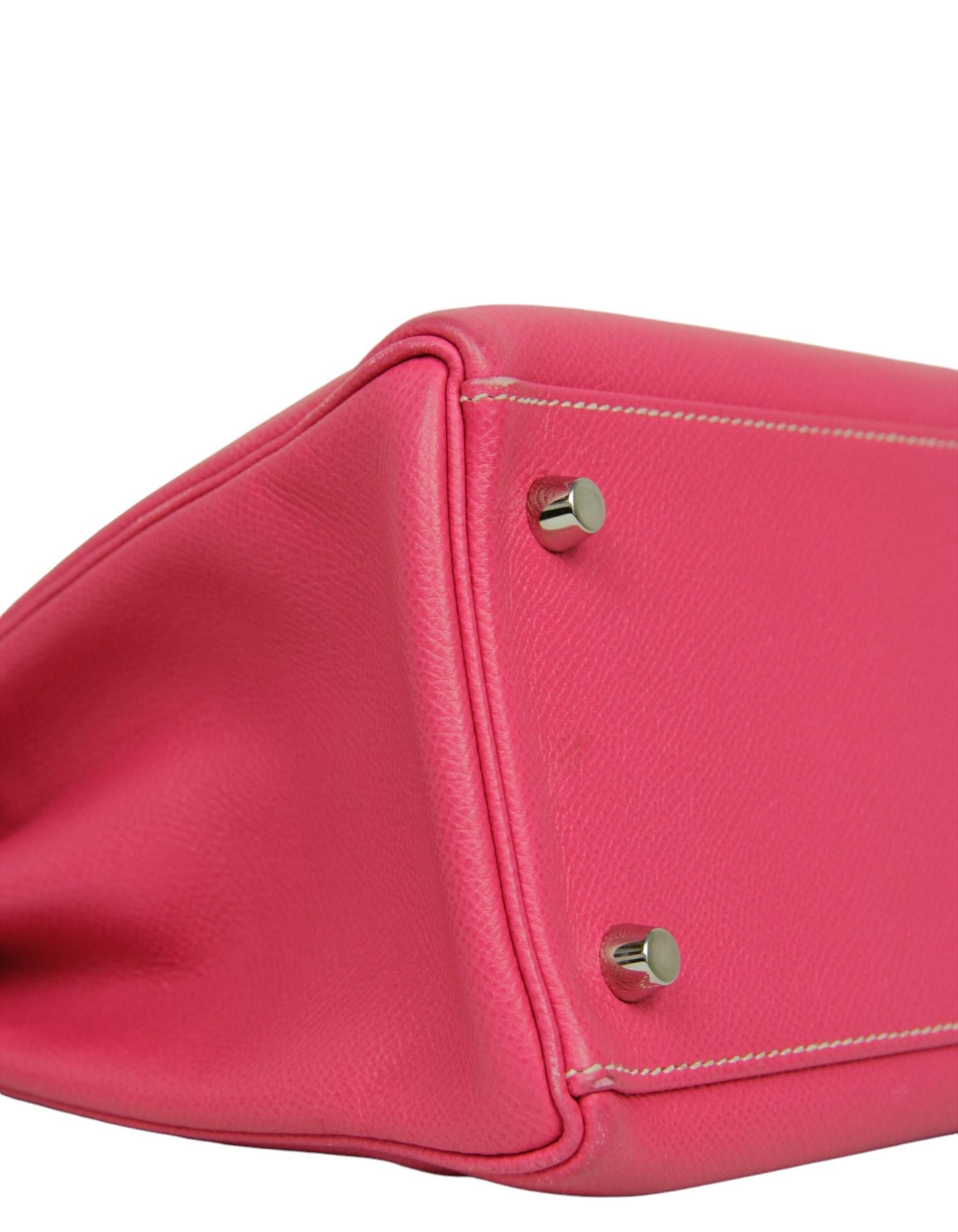 Hermes Rose Tyrien/ Tosca Epsom Leather 32cm Candy Kelly Bag PHW In Good Condition For Sale In New York, NY
