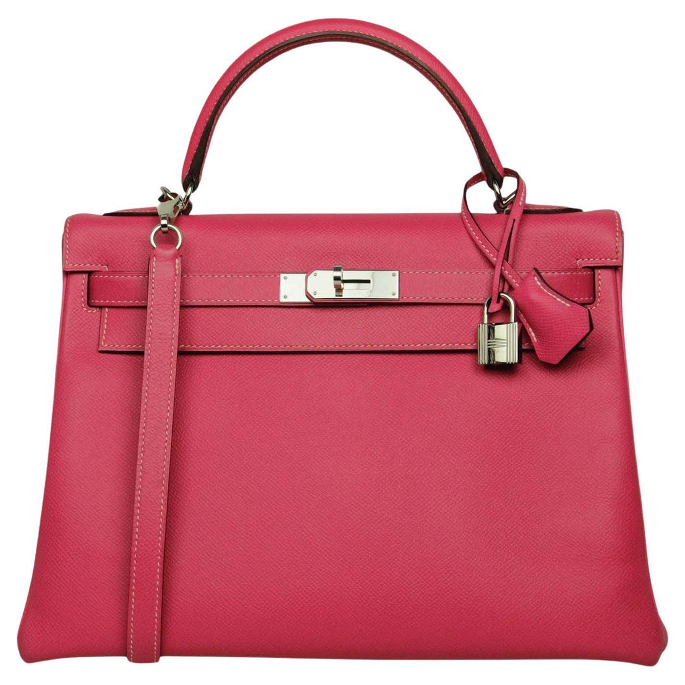 Hermes Kelly 32 Retourne Rose Tyrien Epsom leather handbag — Hermès
