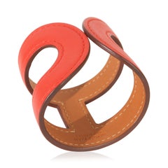 Hermès  Bracelet manchette en cuir Rose Vermillon Ano