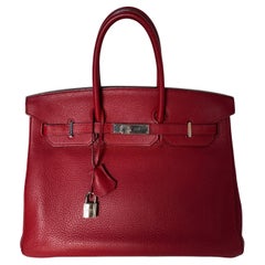 Hermes Rouge Birkin 35 Bag