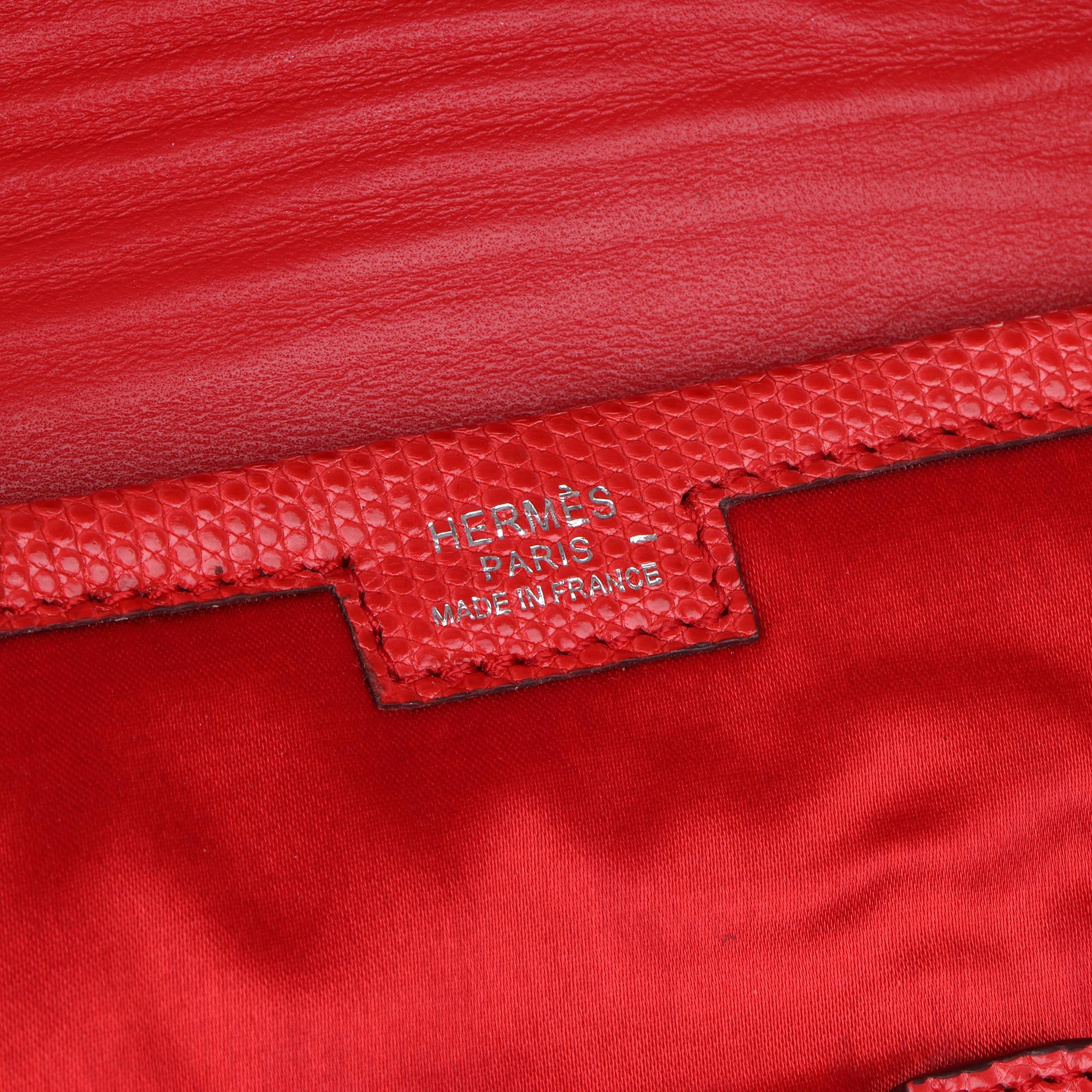 Hermes Rouge Braise Lizard Leather & Silk Jige Elan 29 In Excellent Condition In Bishop's Stortford, Hertfordshire