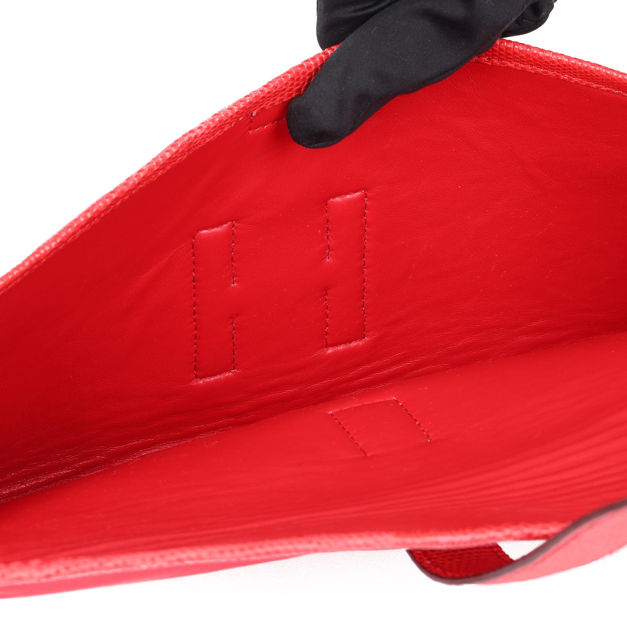 Hermes Rouge Braise Lizard Leather & Silk Jige Elan 29 For Sale 1