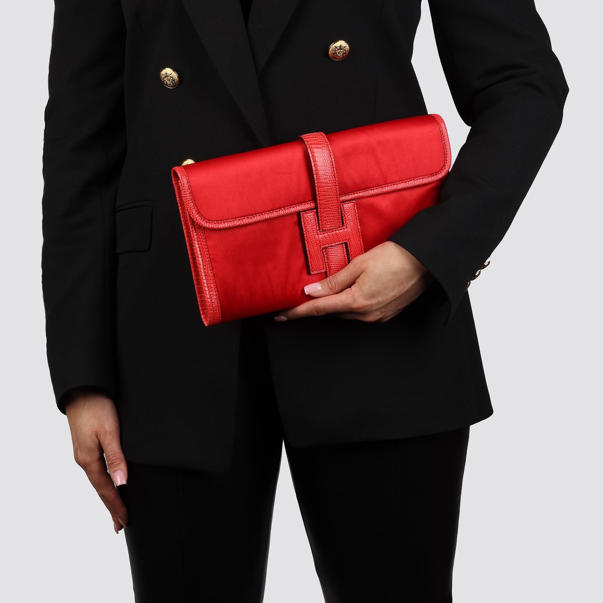 Hermes Rouge Braise Lizard Leather & Silk Jige Elan 29 2