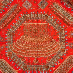 Hermès ROUGE & BROWN CASHMERE & SILK SCARF PARURES DES MAHARAJAS SCARF