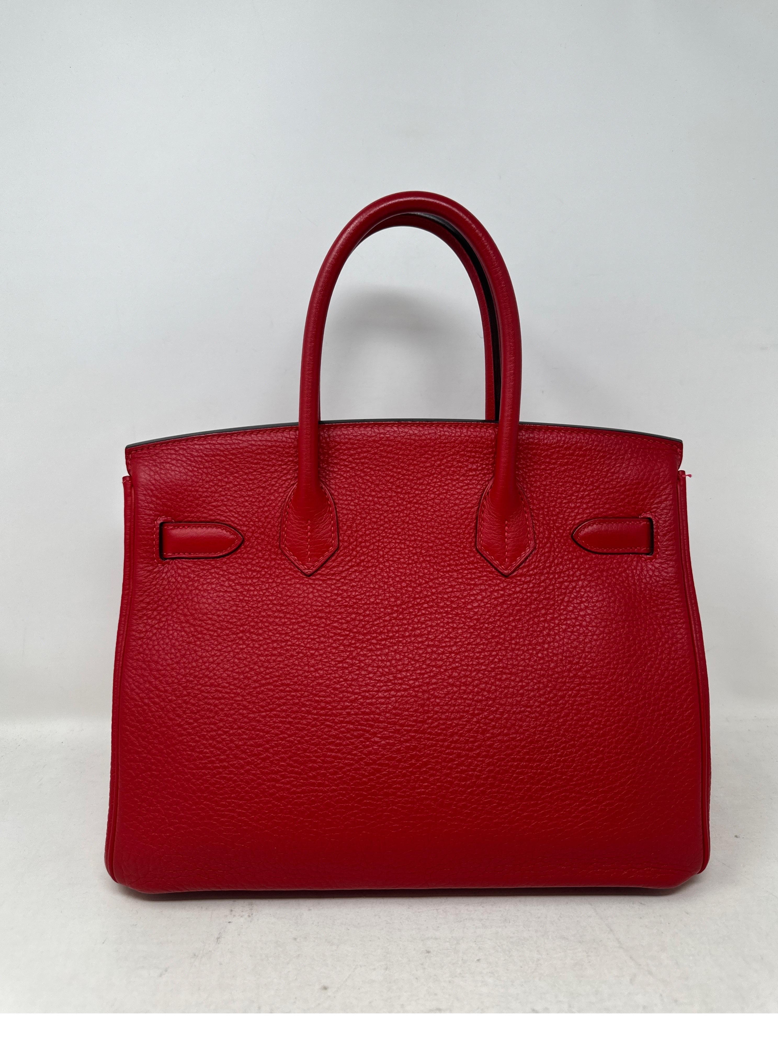Birkin 30 Tasche von Hermès Rouge Casaque im Angebot 8