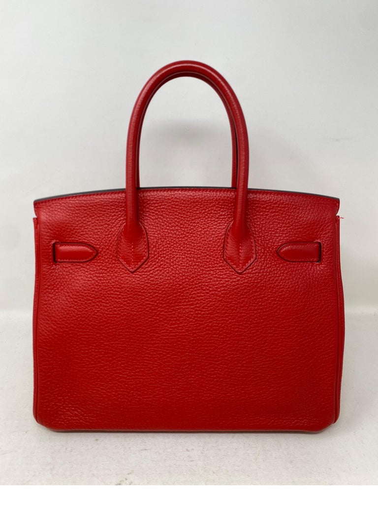 Hermes Birkin bag 30 Rouge pivoine Clemence leather Silver