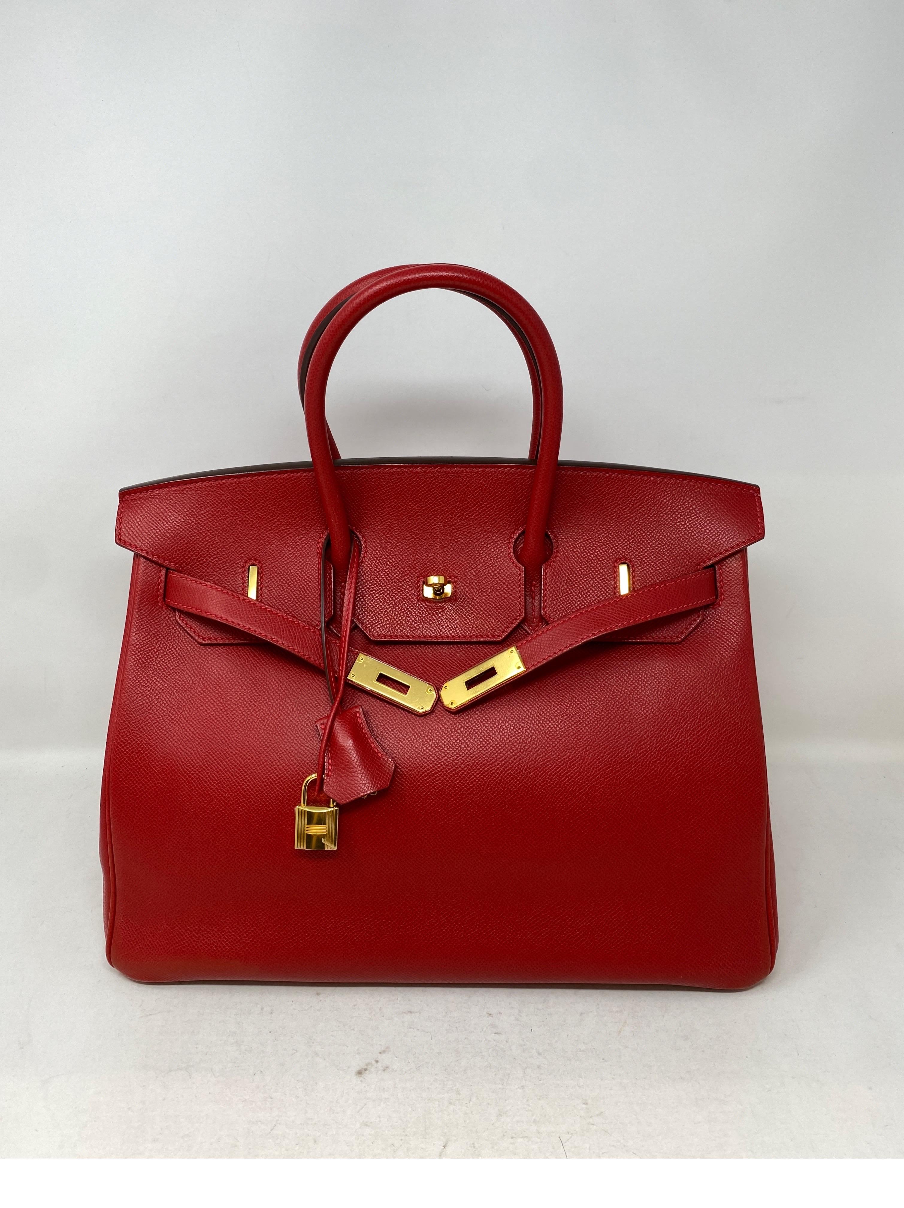 Hermes Rouge Casaque Birkin 35 Bag. Excellent condition. Beautiful most wanted red color. Gold hardware. Beautiful combination. Includes clochette, lock, keys, and dust cover. Guaranteed authentic. 