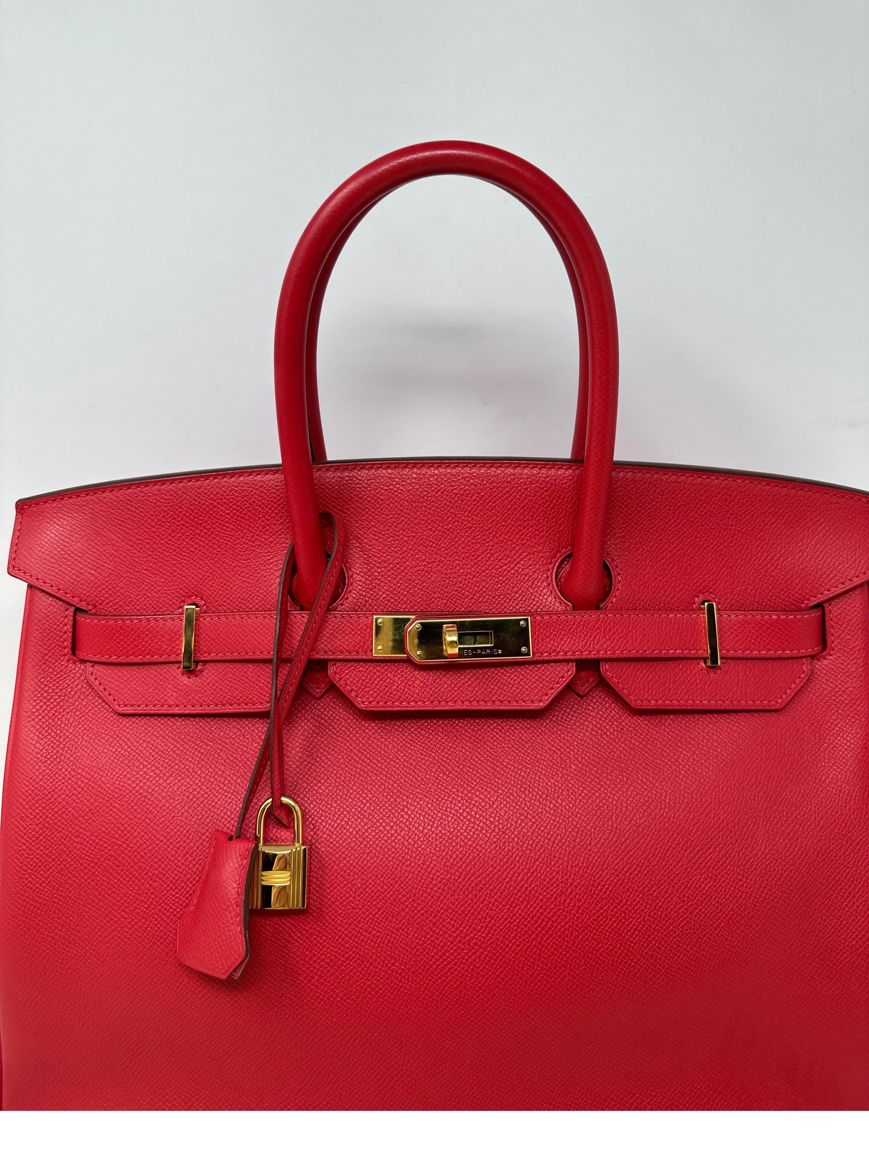 Hermes Rouge Casaque Birkin 35 Bag. Gorgeous red color Birkin. Gold hardware. Bigger bags are coming back. Get all the size 35 you can. This one is the one if you looking for a vibrant color. Interior clean. Excellent condition. Includes clochette,