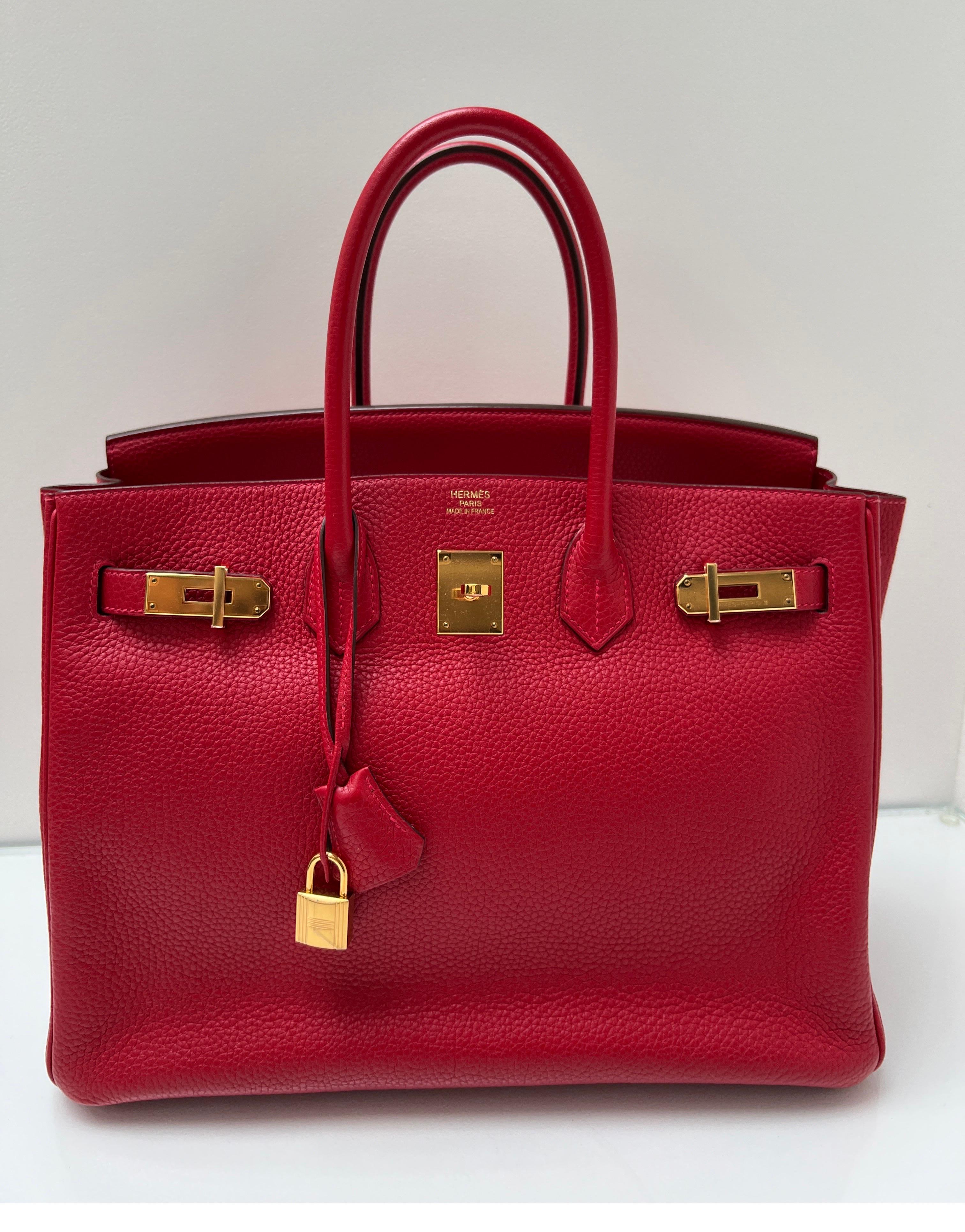 Hermes Rouge Casaque Birkin 35 Bag. Excellent like new condition. Gold hardware. Interior clean. Bag looks unused. Gift worthy. Plastic is still on hardware. Includes clochette, lock, keys, and dust bag. Guaranteed authentic. Get ready for the