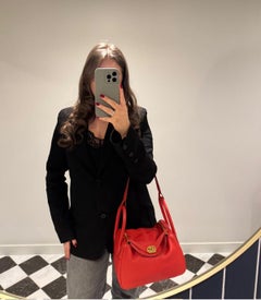 Hermès Rouge Casaque Clemence Leather Lindy 26