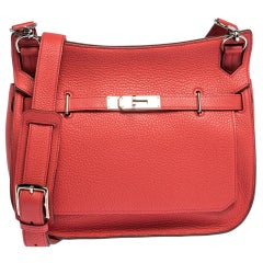 Hermes Rouge Casaque Clemence Leather Palladium Hardware Jypsiere 28 Bag