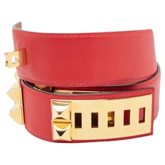 Hermes Rouge Casaque Epsom Leather Collier De Chien Belt 90CM