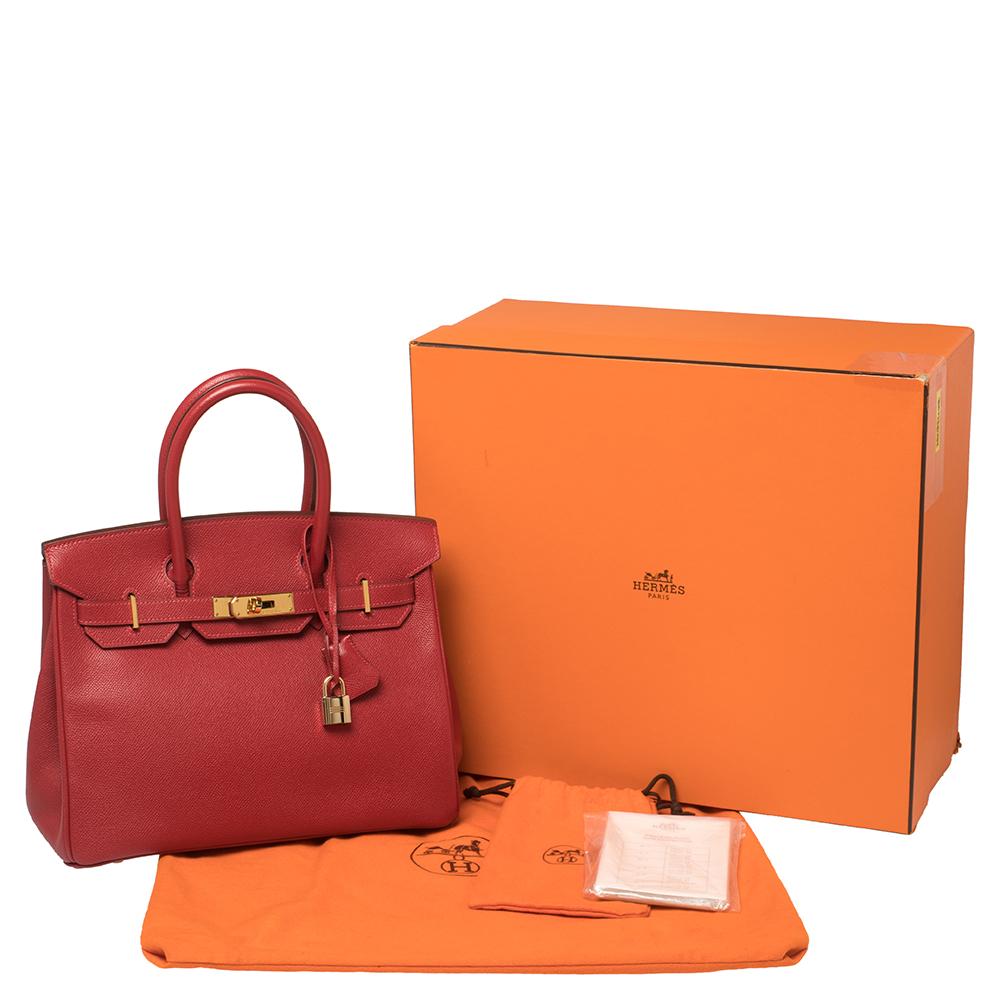 Hermes Rouge Casaque Epsom Leather Gold Finish Birkin 30 Bag 5