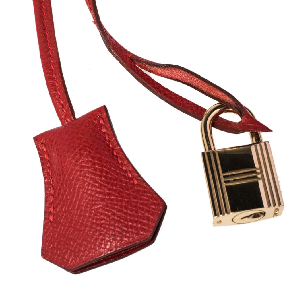 Hermes Rouge Casaque Epsom Leather Gold Finish Birkin 30 Bag 5
