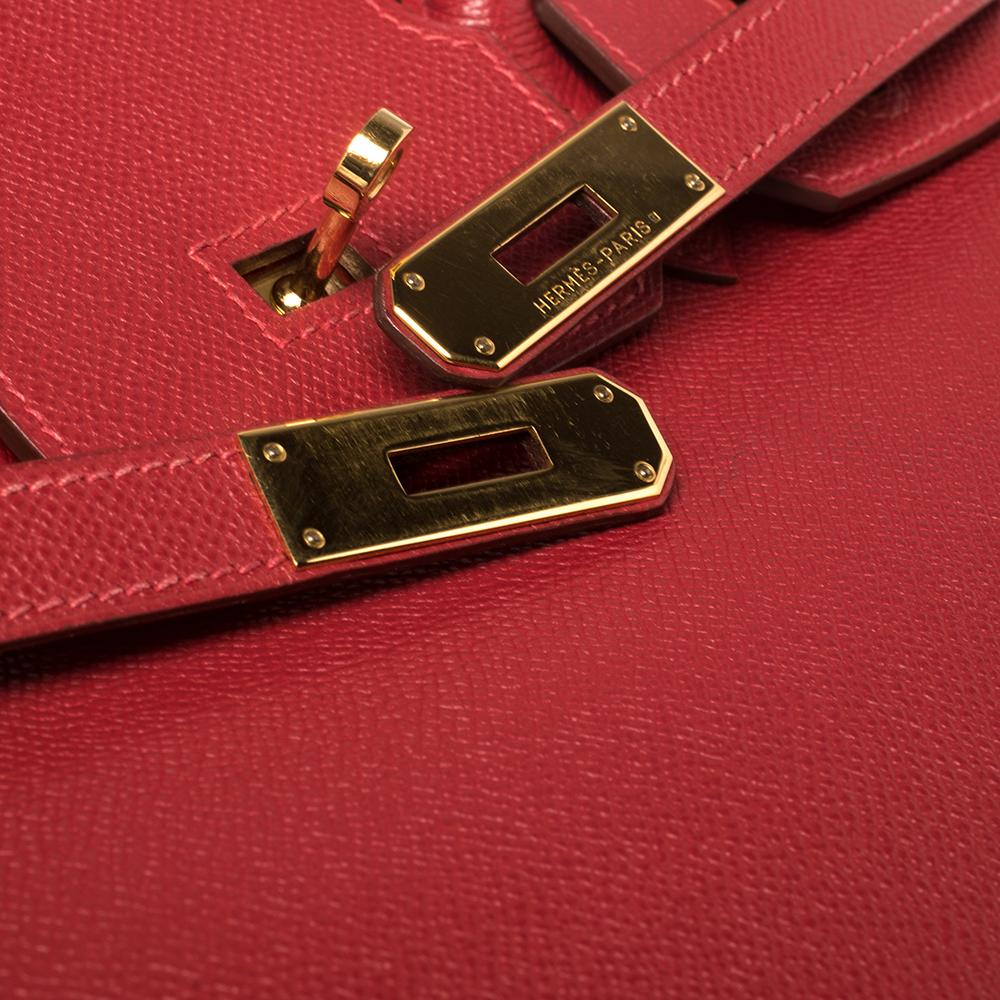 Hermes Rouge Casaque Epsom Leather Gold Finish Birkin 30 Bag 6