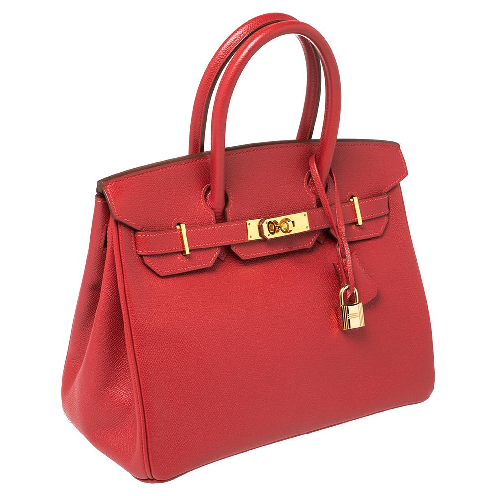 Pink Hermes Rouge Casaque Epsom Leather Gold Finish Birkin 30 Bag