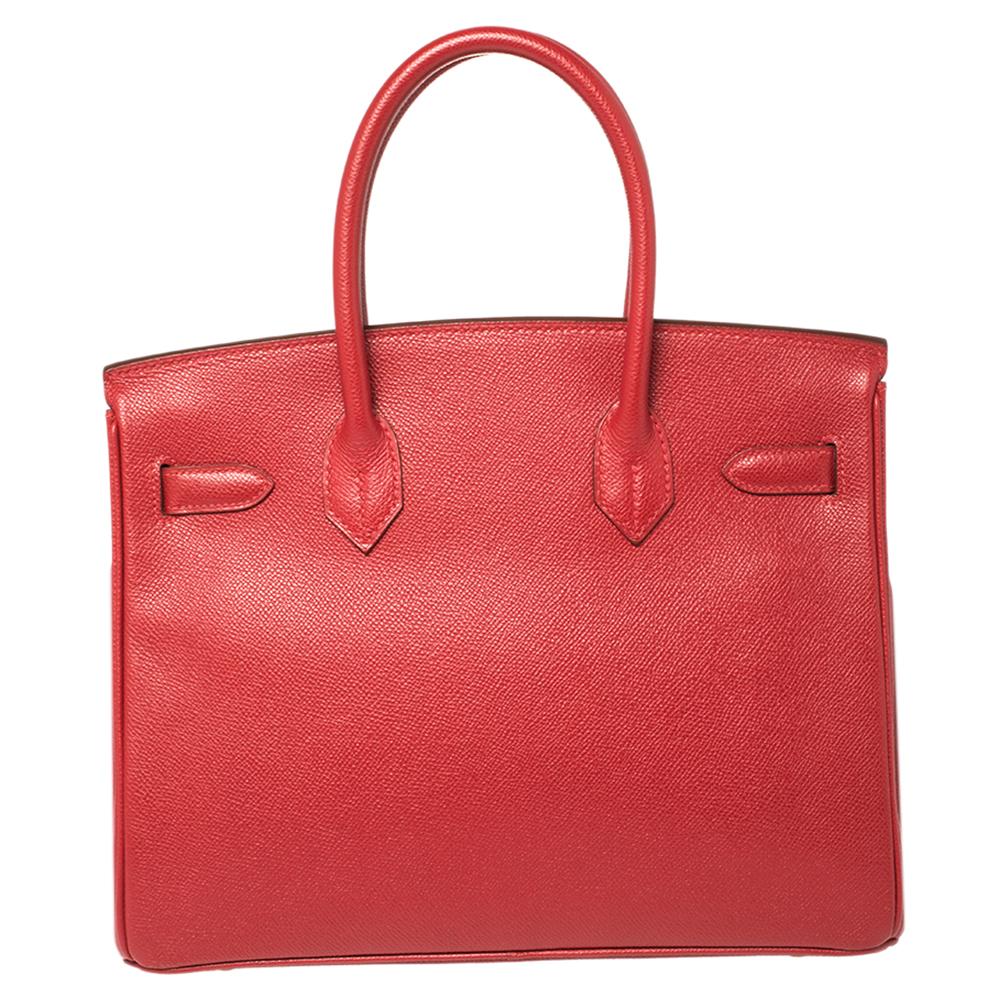 Hermes Rouge Casaque Epsom Leather Gold Finish Birkin 30 Bag In Good Condition In Dubai, Al Qouz 2