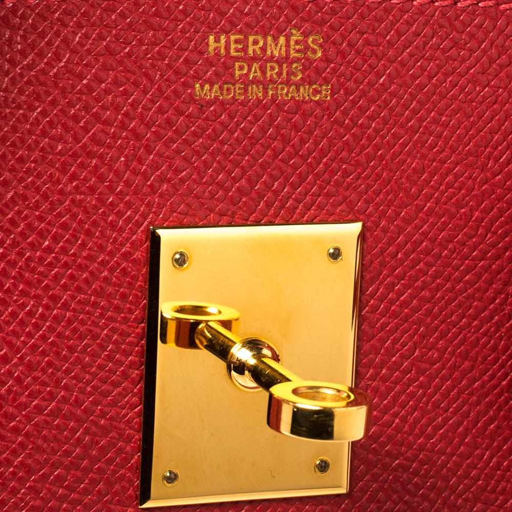 Women's Hermes Rouge Casaque Epsom Leather Gold Finish Birkin 30 Bag