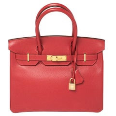 Hermes Rouge Casaque Cuir Epsom Finition Or Sac Birkin 30