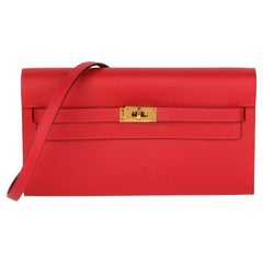 Hermes Rouge Casaque Epsom Leather Kelly To Go Long Wallet
