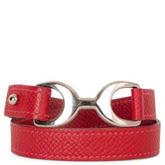HERMES Rouge Casaque rojo Epsom cuero PAVANE DOUBEL TOUR Pulsera