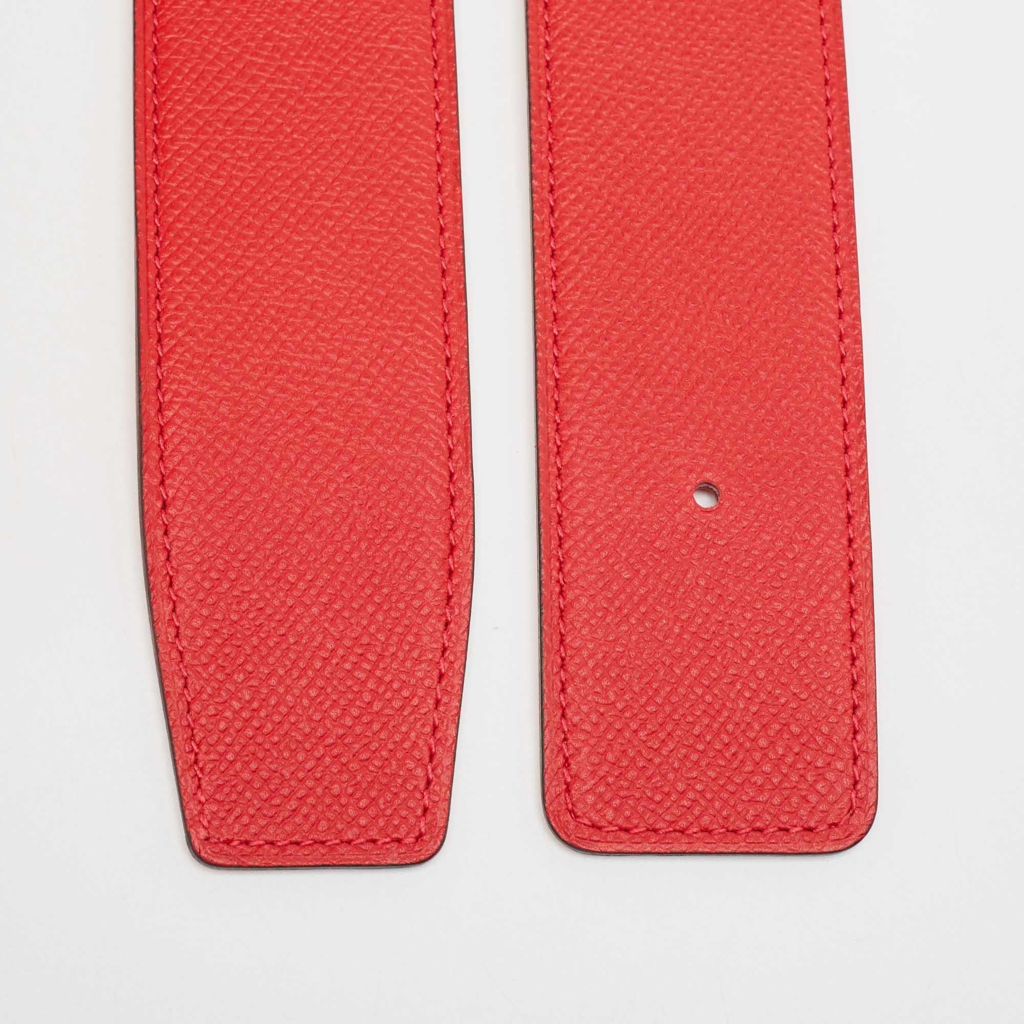 Hermes Rouge Casaque/Rose Jaipur Epsom Leather Reversible Belt Strap 95 CM For Sale 1