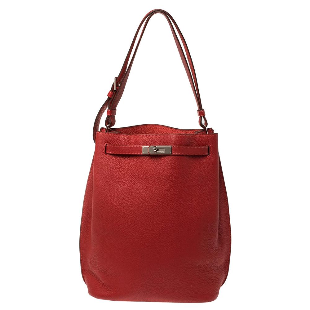 Hermes Rouge Casaque/Rose Jaipur Togo Leather Palladium Hardware So Kelly 26 Bag