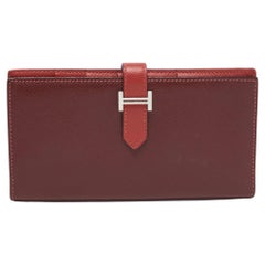 Hermes Rouge Casaque/Rouge H Portefeuille à bille en cuir Epsom