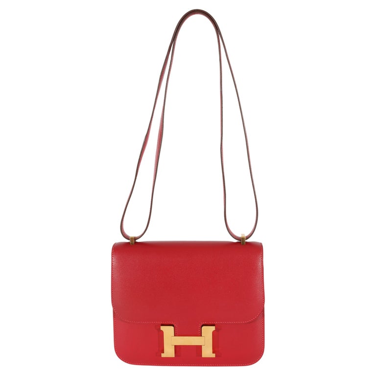 HERMES Constance Bag in Rouge Casaque Swift Leather