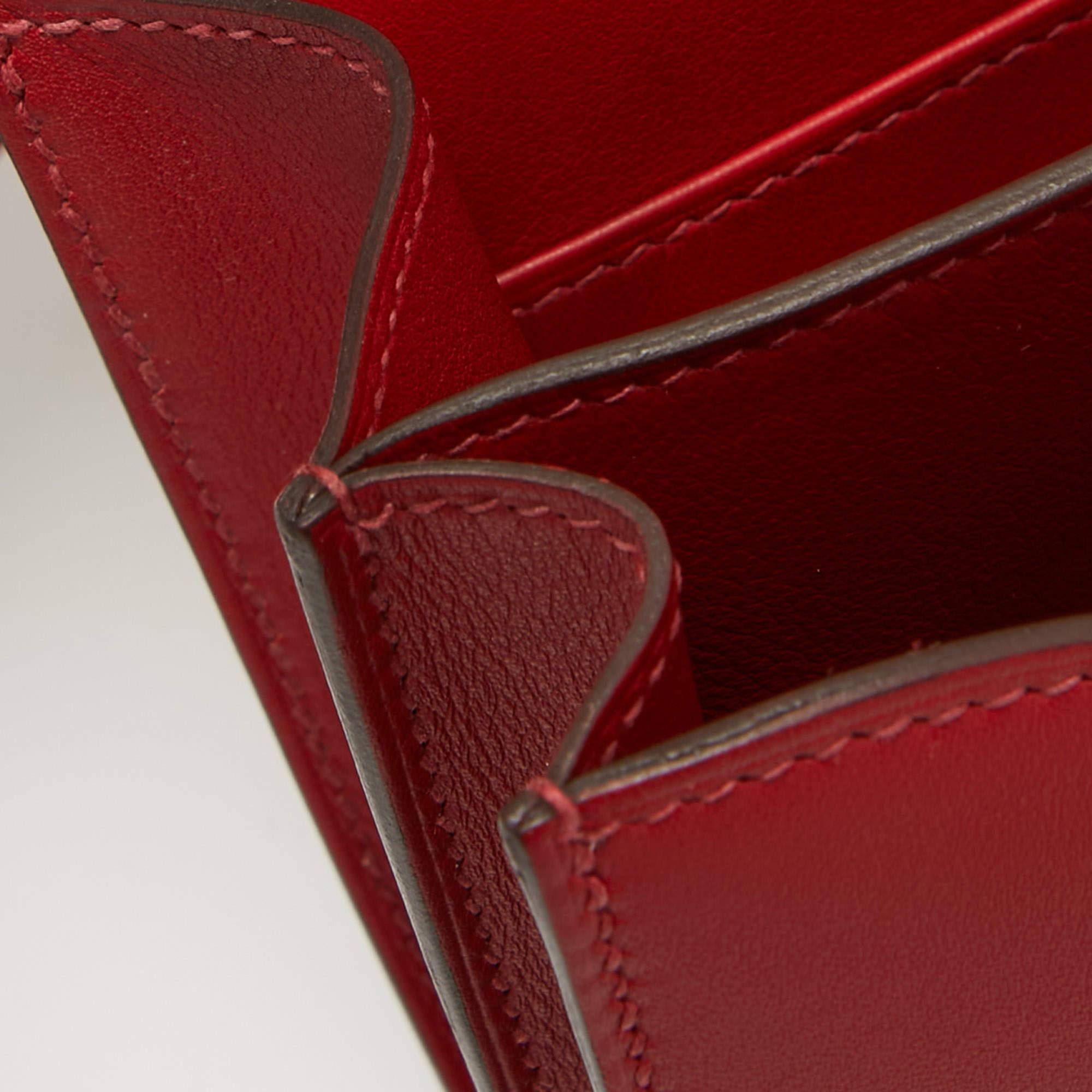 Hermes Rouge Casaque Swift Leather Palladium Finish Constance 18 Mini Bag 6
