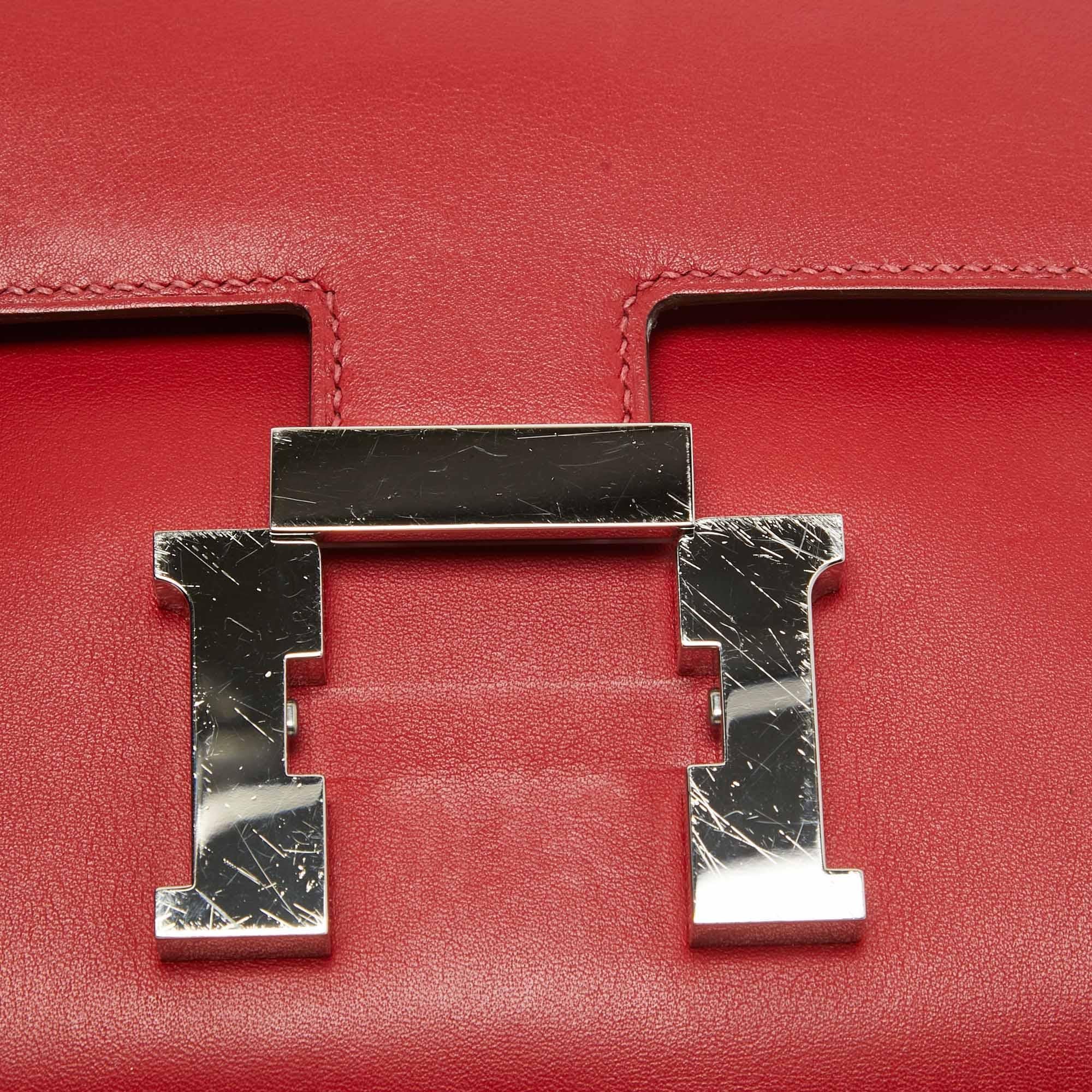 Hermes Rouge Casaque Swift Leather Palladium Finish Constance 18 Mini Bag 7