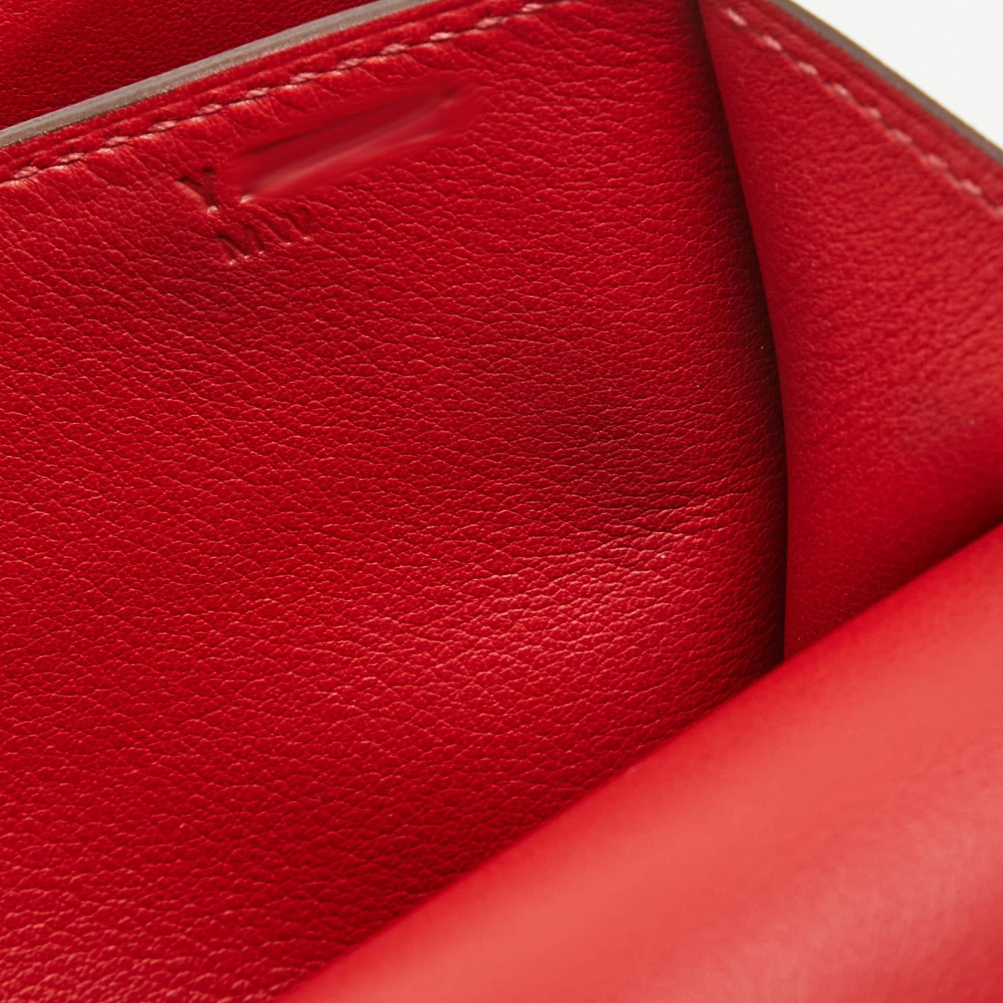 Hermes Rouge Casaque Swift Leather Palladium Finish Constance 18 Mini Bag 10