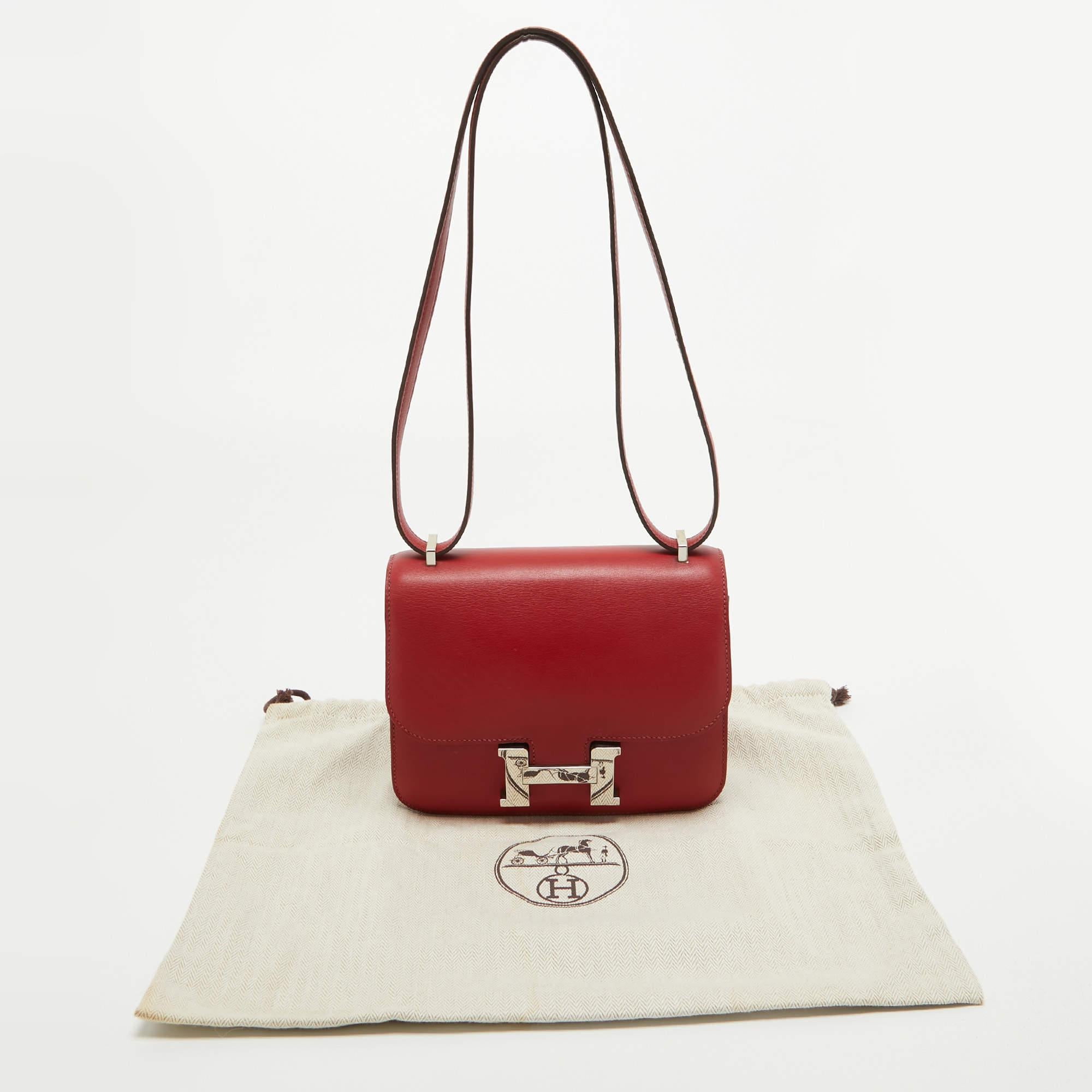 Hermes Rouge Casaque Swift Leather Palladium Finish Constance 18 Mini Bag 15