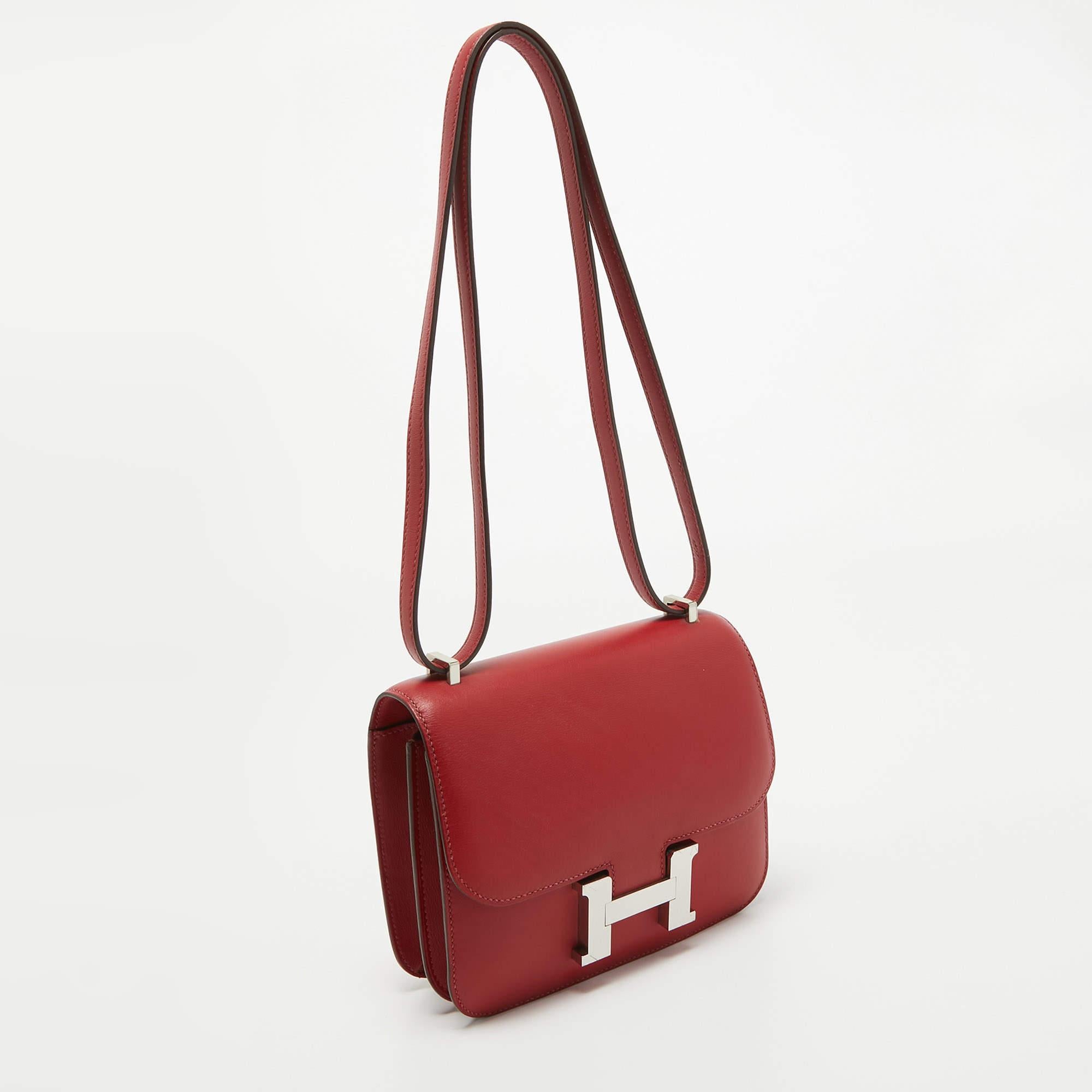 Hermes Rouge Casaque Swift Leather Palladium Finish Constance 18 Mini Bag 1