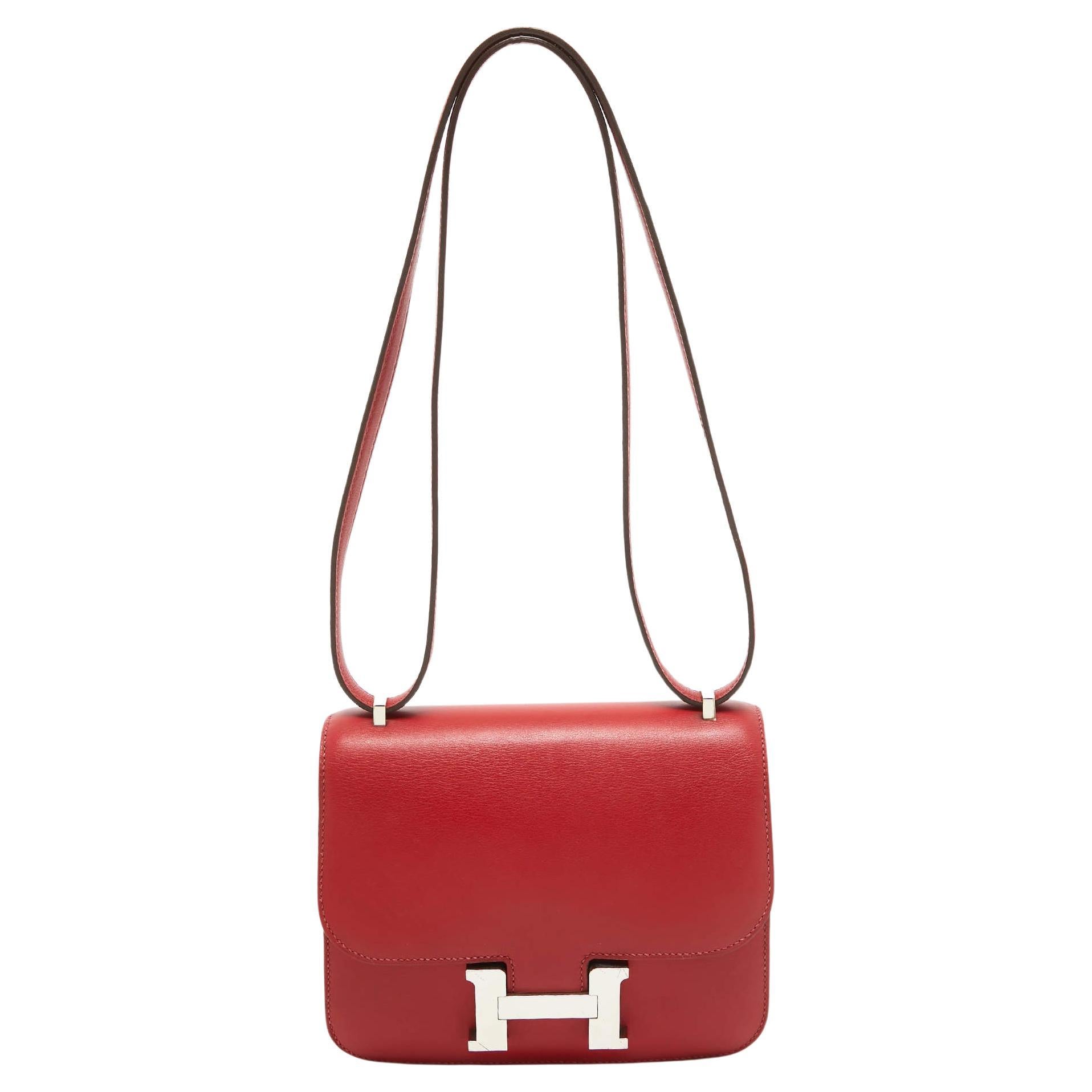 Hermes Rouge Casaque Swift Leather Palladium Finish Constance 18 Mini Bag