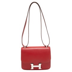 Hermes Rouge Casaque Swift Leather Palladium Finish Constance 18 Mini Bag