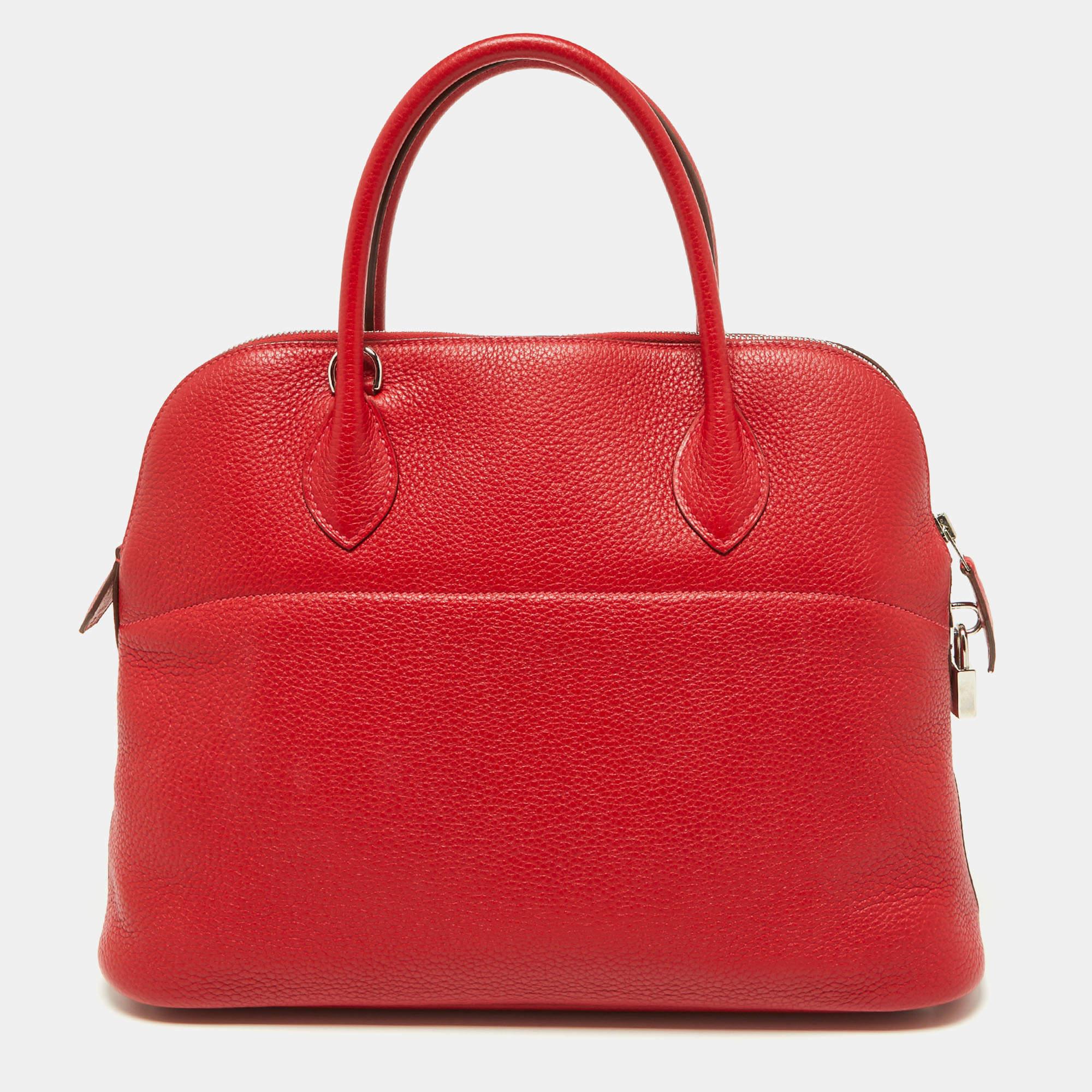 Hermes Rouge Casaque Taurillon Clemence Leather Bolide Bolide 35 Bag 6