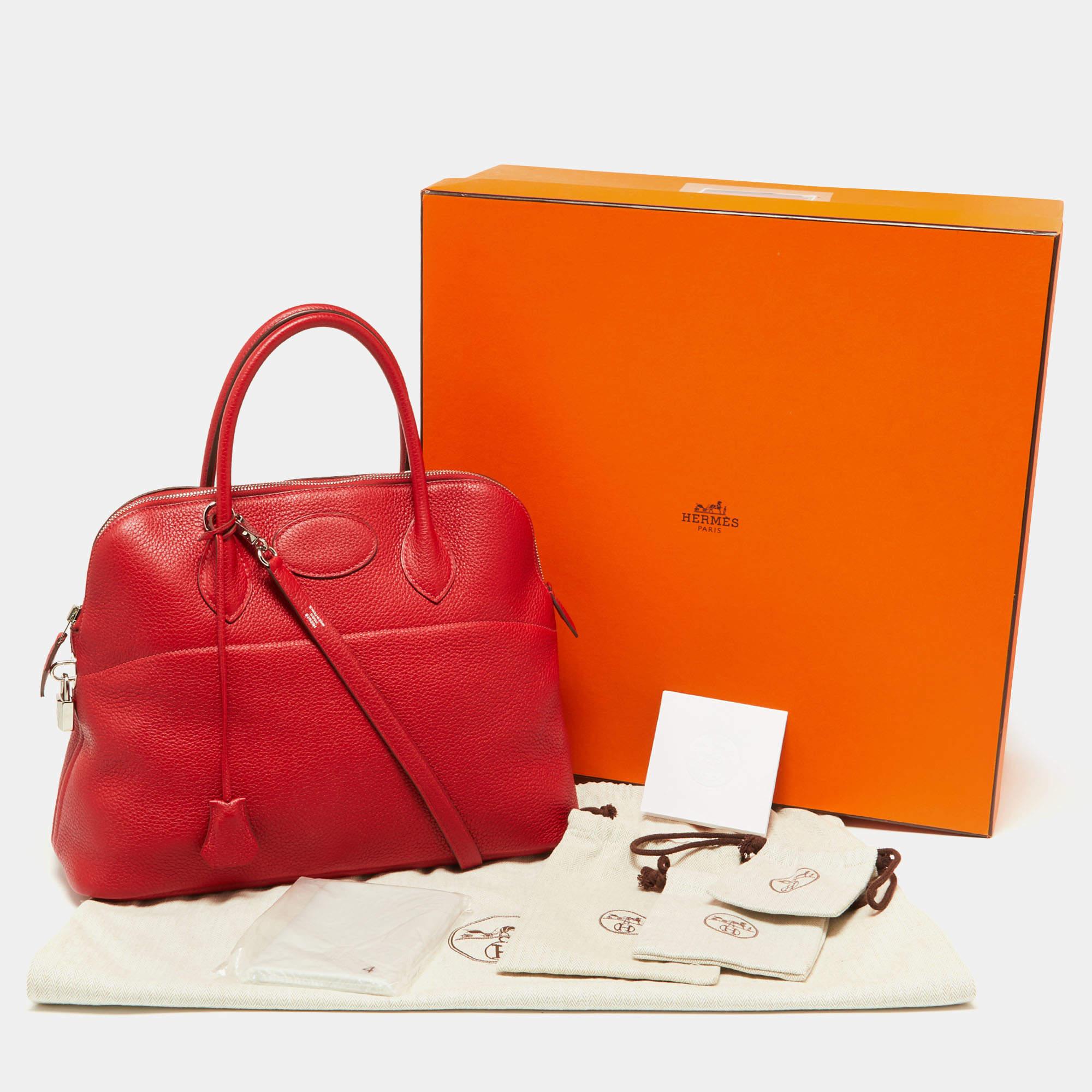 Hermes Rouge Casaque Taurillon Clemence Leather Bolide Bolide 35 Bag 15