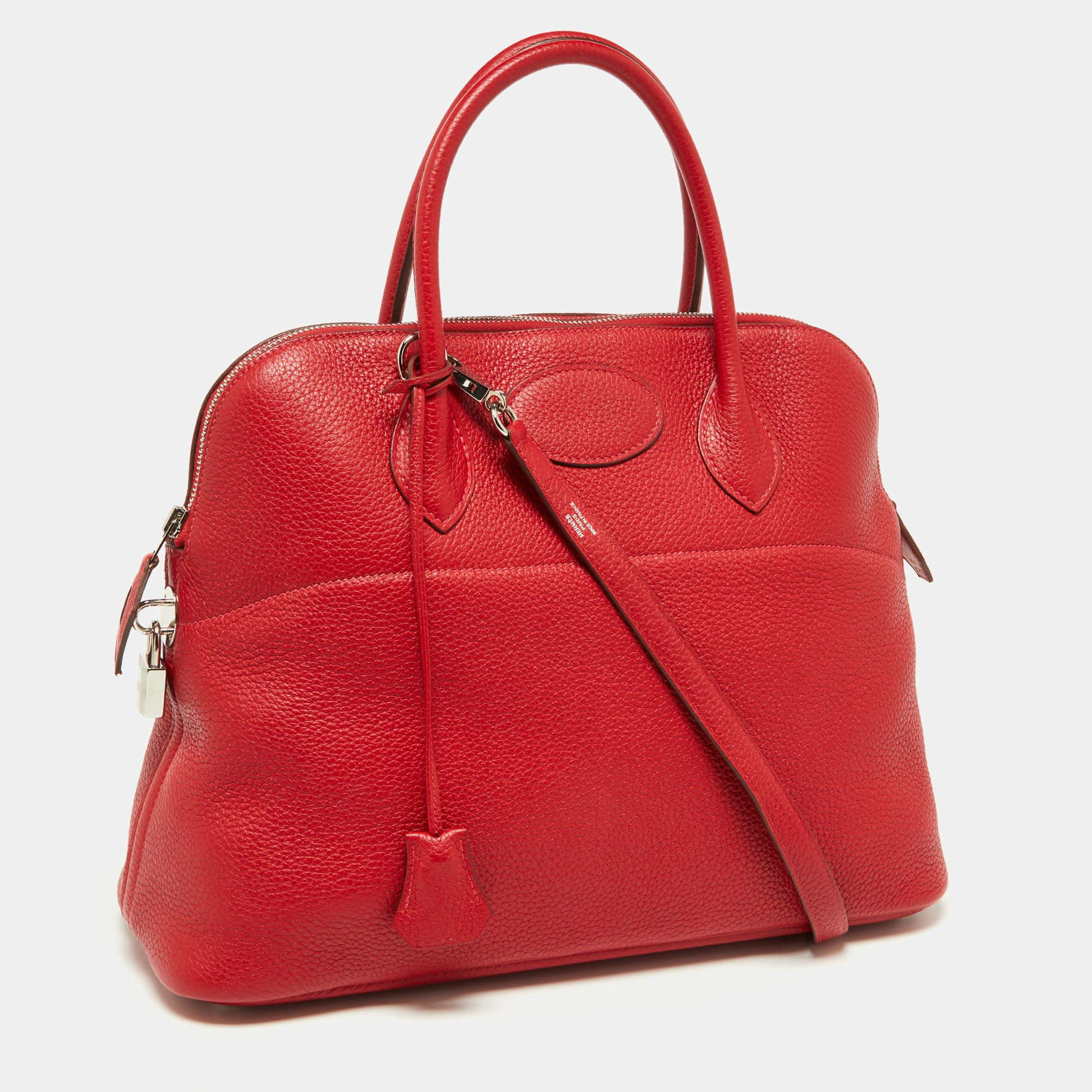 Hermes Rouge Casaque Taurillon Clemence Leather Bolide Bolide 35 Bag In Good Condition In Dubai, Al Qouz 2