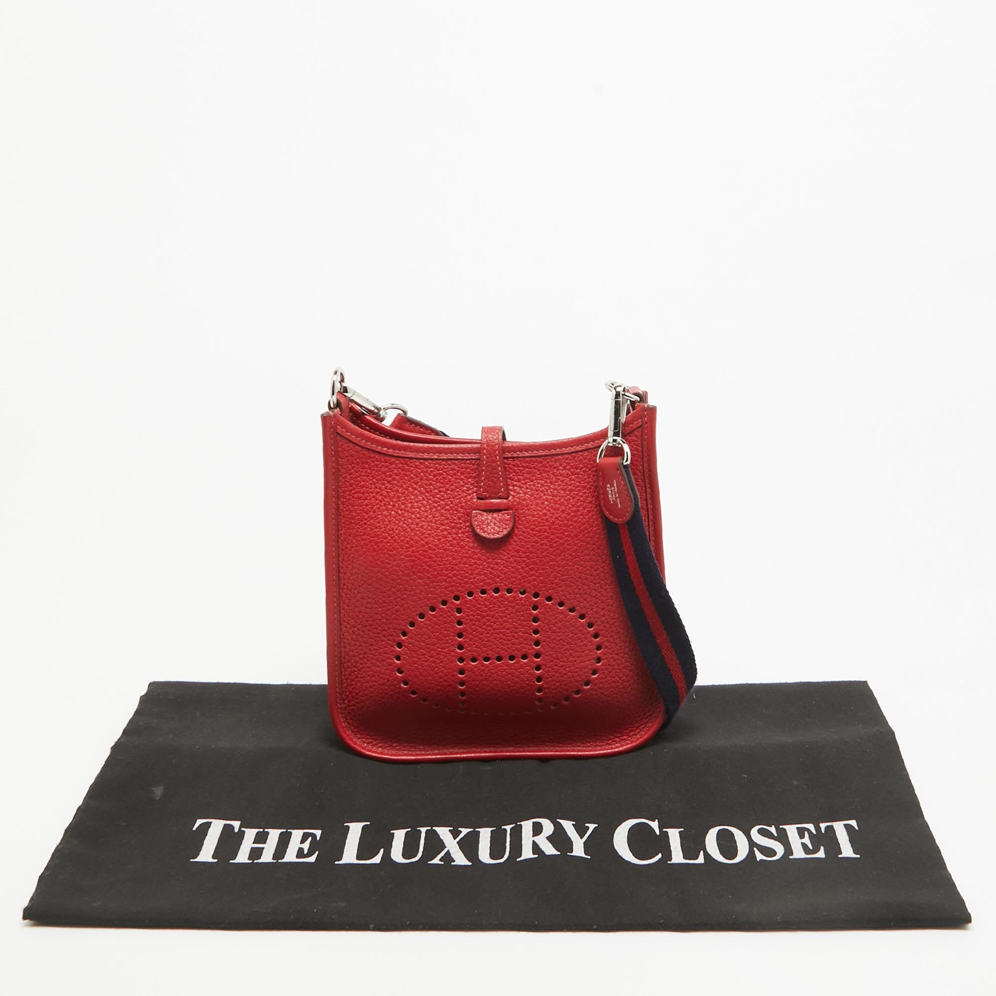 Hermès Rouge Casaque Taurillon Clemence Leather Evelyne Amazone TPM Bag 8