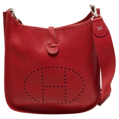 Used Hermès Rouge Casaque Taurillon Clemence Leather Evelyne III PM Bag