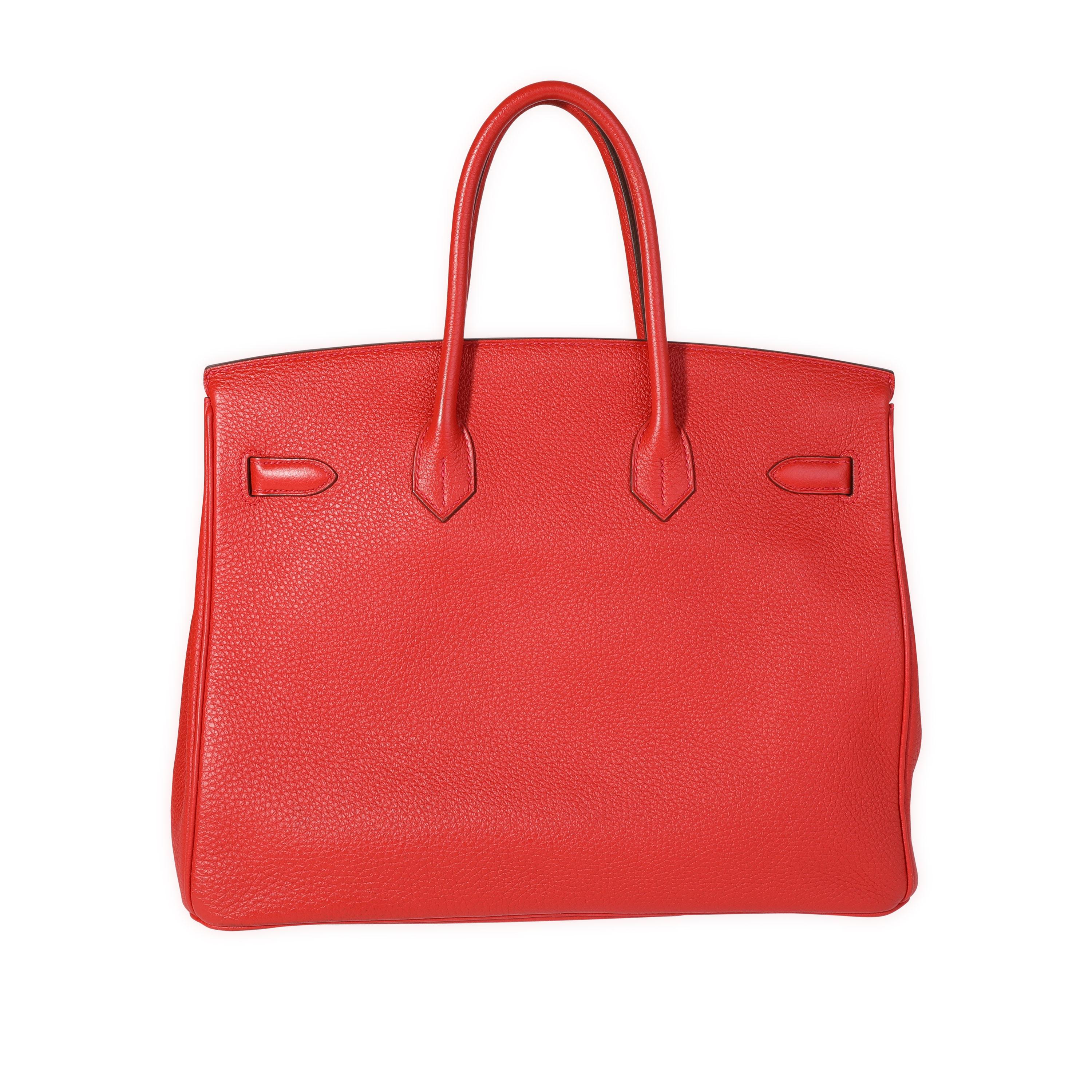Listing Title: Hermès Rouge Casaque Togo Birkin 35 PHW
SKU: 119360
Condition: Pre-owned (3000)
Handbag Condition: Very Good
Condition Comments: Very Good Condition. Plastic on some hardware. Light scuffing to corners and trim. Black marks to back of
