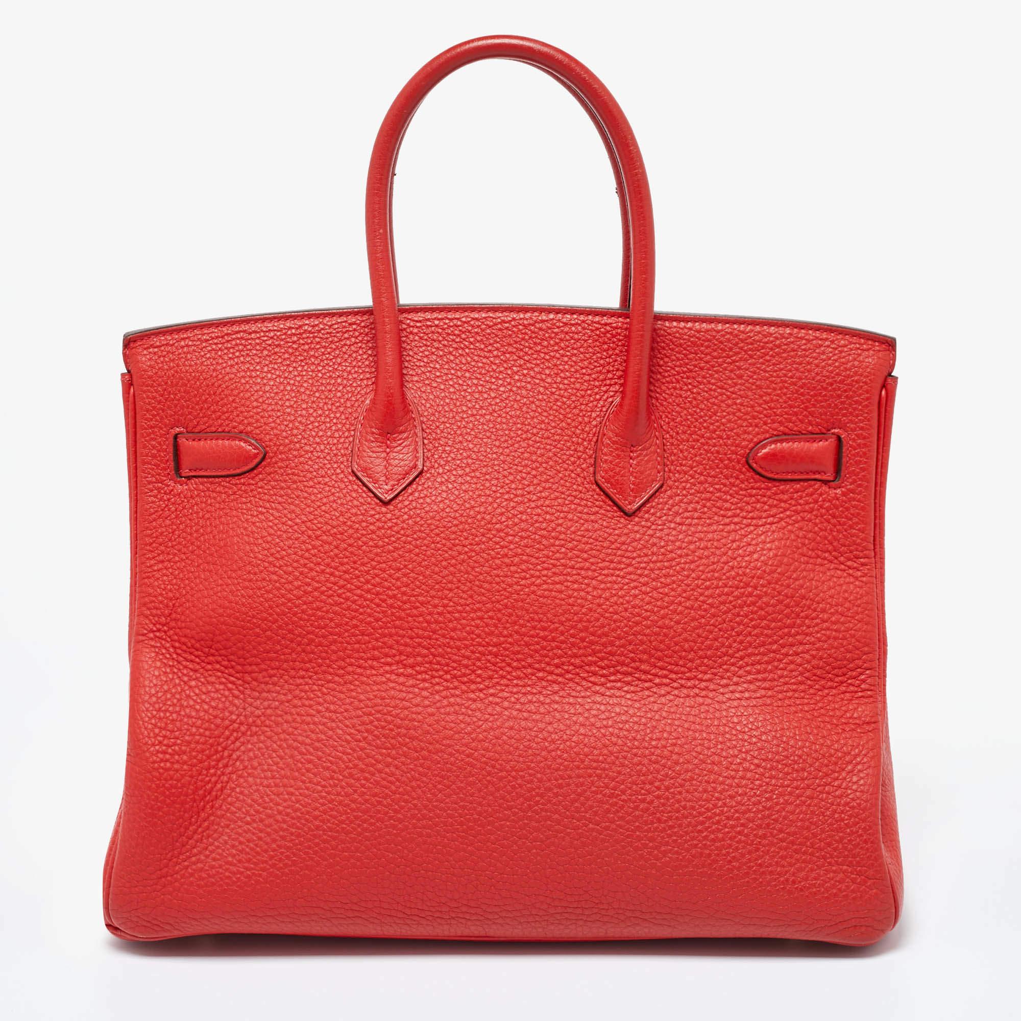 Hermes Rouge Casaque Togo Leather Gold Finish Birkin 35 Bag In Good Condition For Sale In Dubai, Al Qouz 2