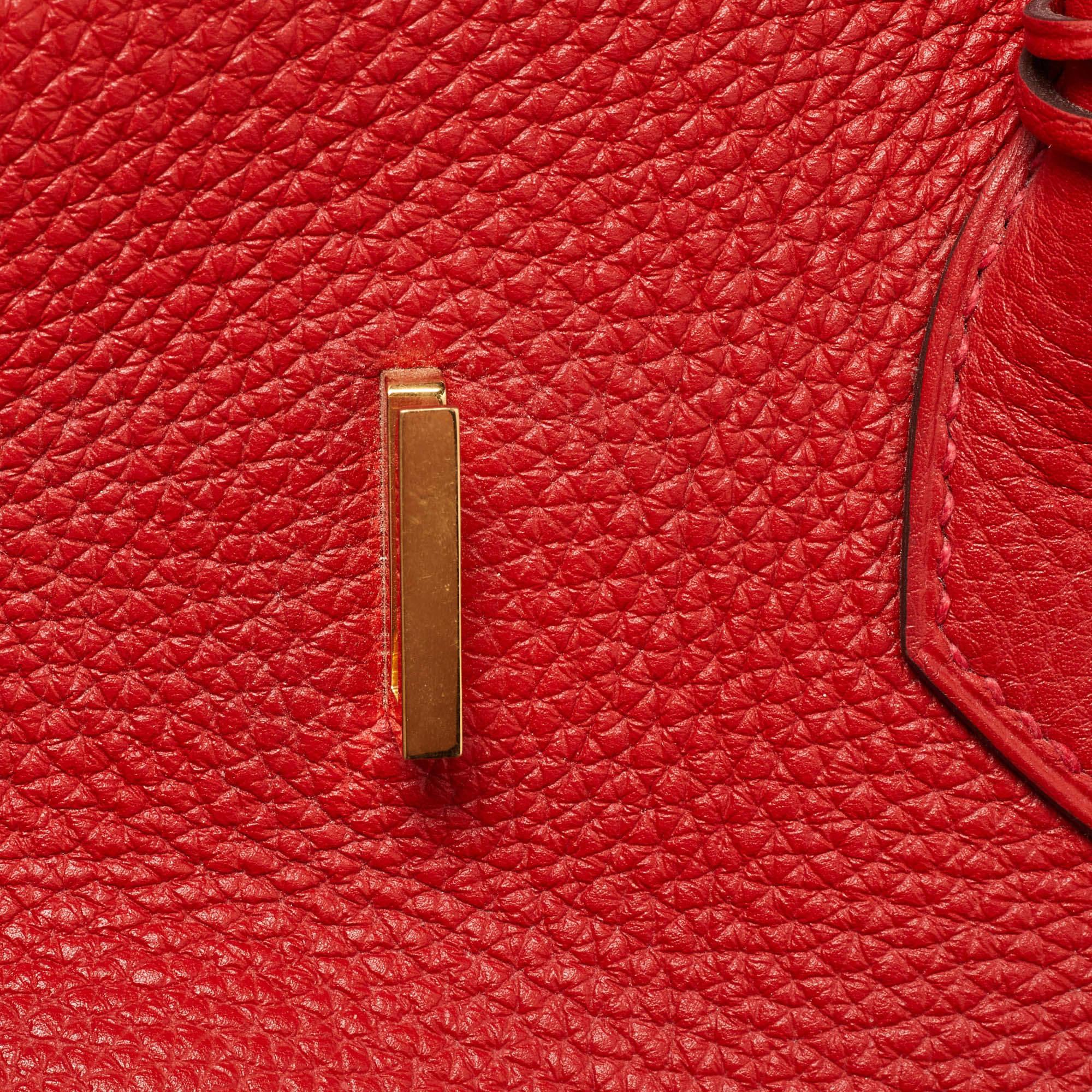 Hermes Rouge Casaque Togo Leather Gold Finish Birkin 35 Bag For Sale 1